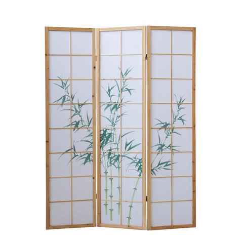 Homestyle4u Paravent Raumteiler Trennwand Bambusmuster Natur Sichtschutz Indoor Holz faltba, 3-teilig