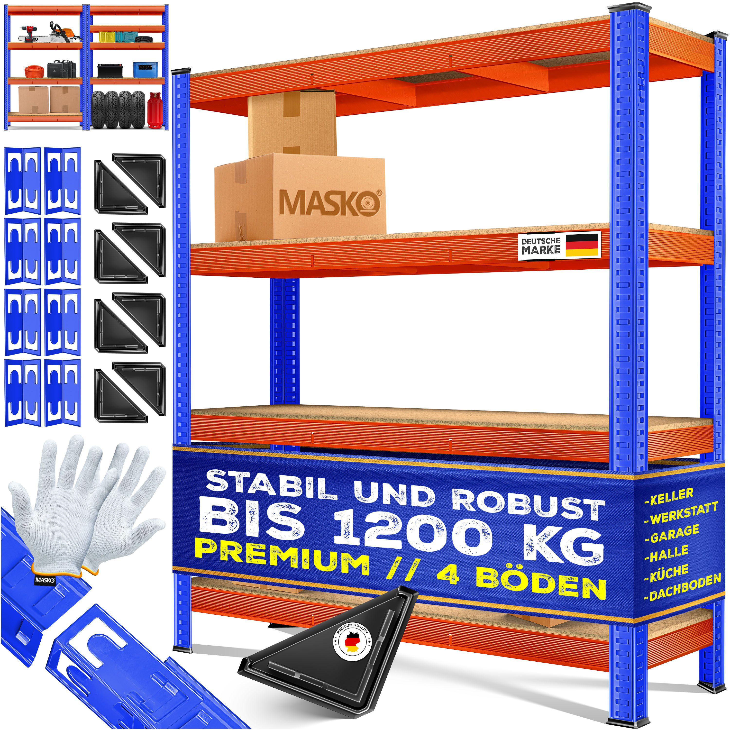 MASKO Schwerlastregal, Lagerregal 300 kg pro Regalboden belastbar MDF-Platte Regal aus Metall