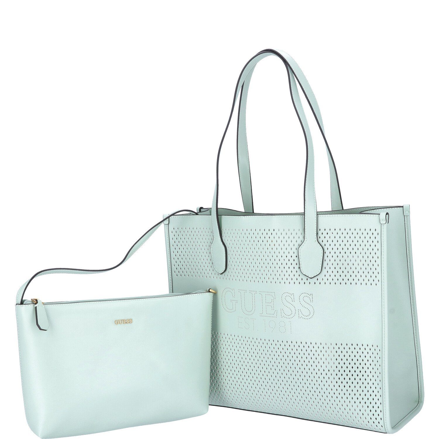 Guess Umhängetasche GUESS Damen Shopper Katey Perf mint (1, 1-tlg., 1)