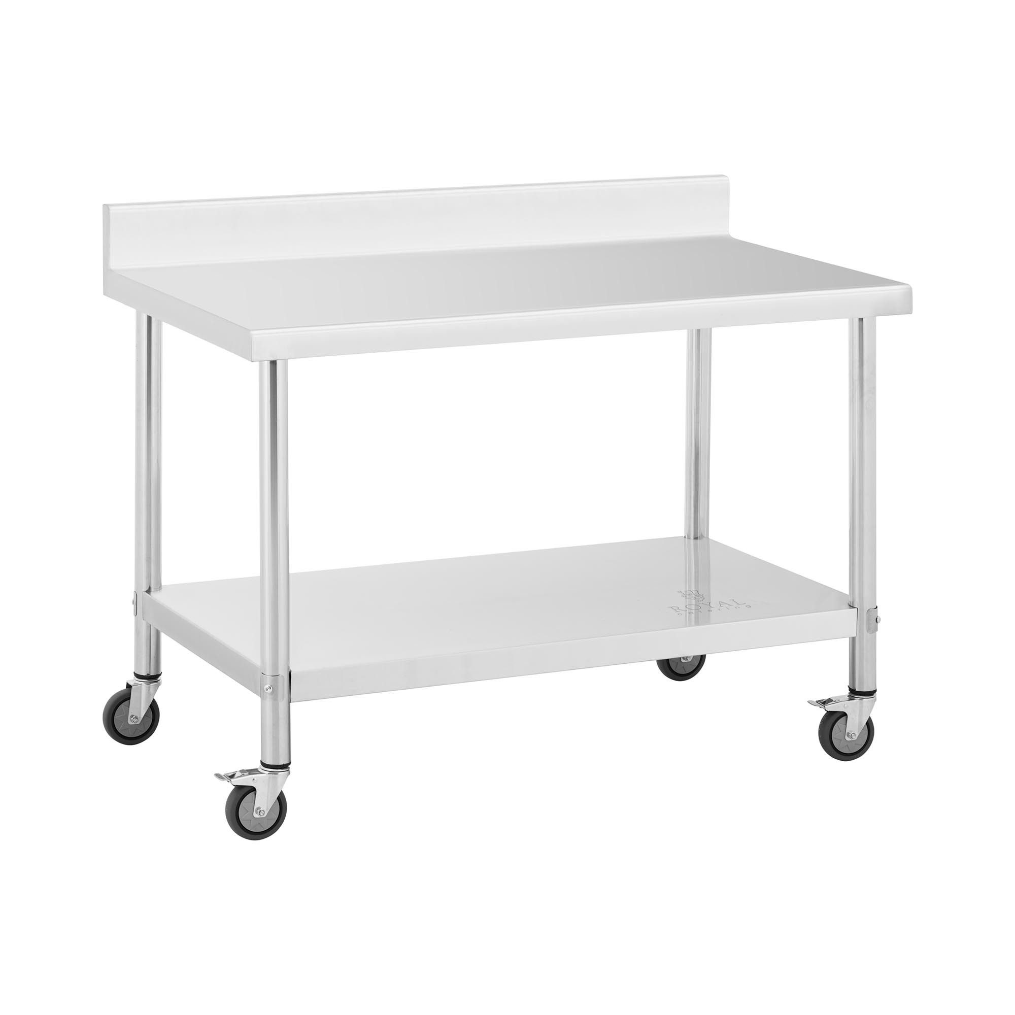 Royal Catering Arbeitstisch 70 x 120 cm Rollbarer Edelstahltisch Aufkantung günstig online kaufen