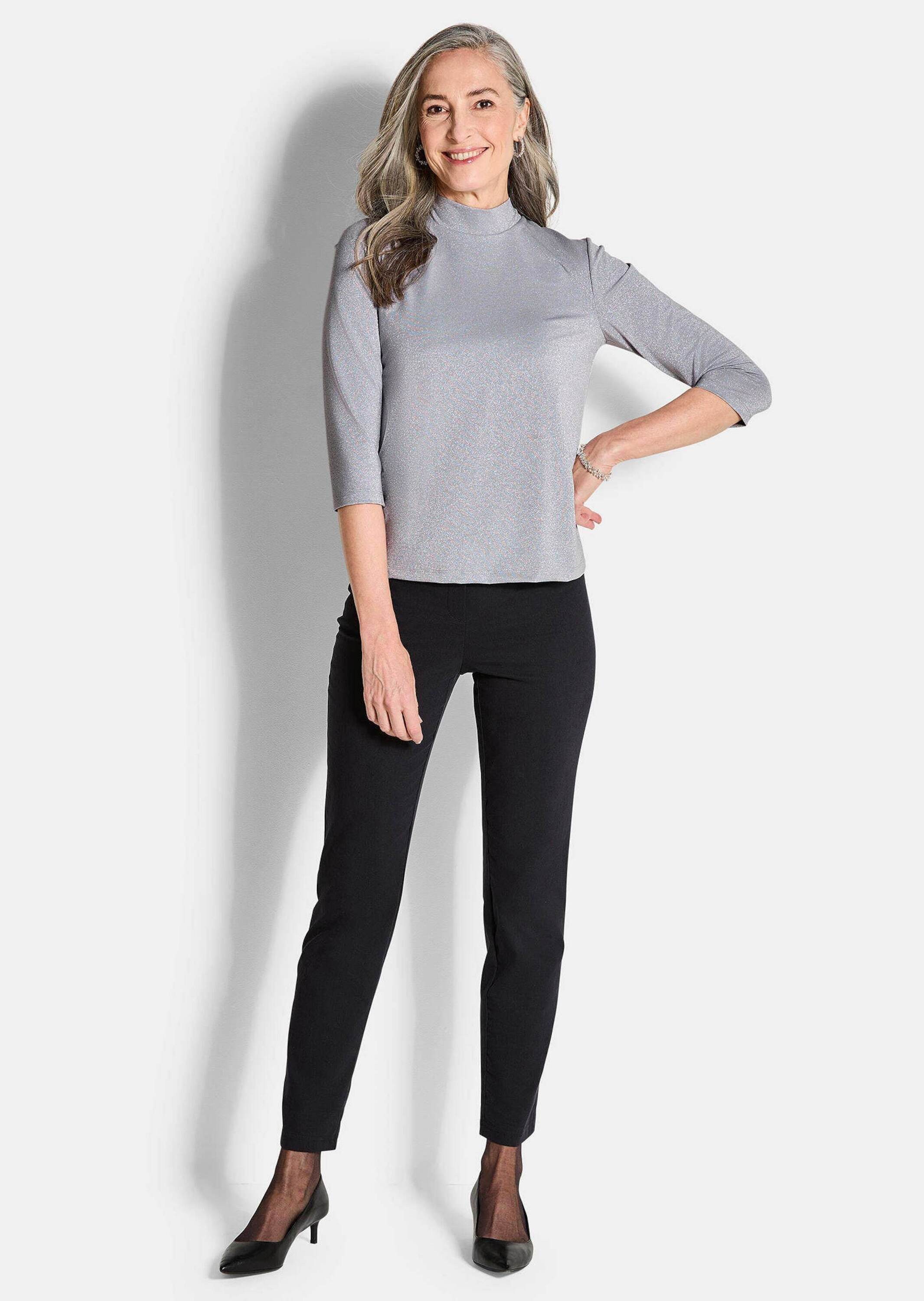 GOLDNER Langarmshirt Glitzer-Viskose-Oberteil mit Halbarm Viskose-Jersey günstig online kaufen