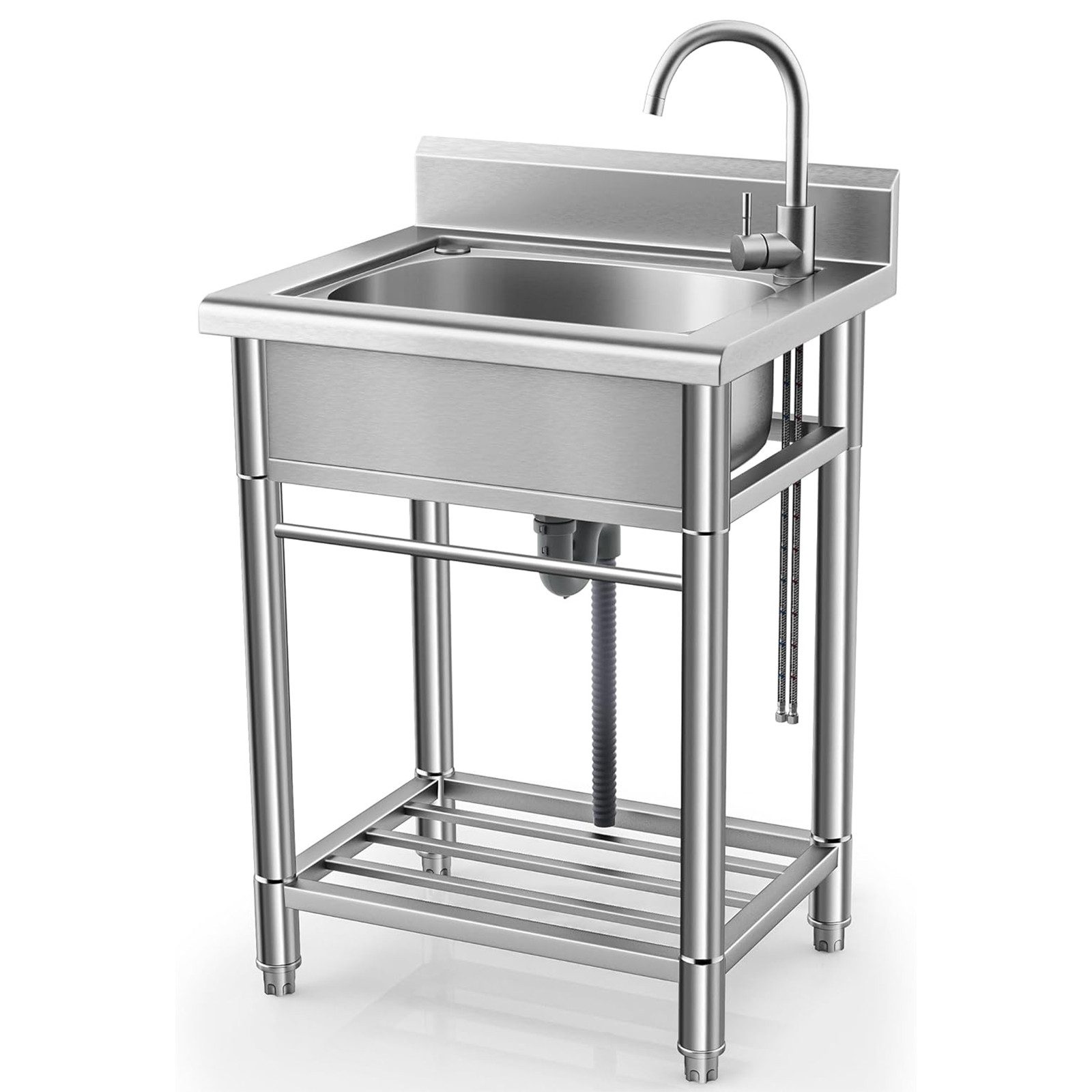 Edelstahlspüle Multifunktionales Spülbecken mit Regal freistehend Waschtisch