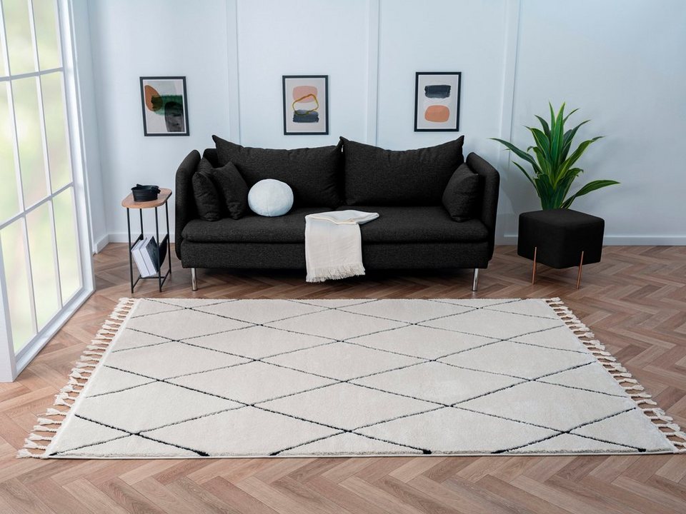 Hochflor-Teppich Moroccan Diamont, Myflair Möbel & Accessoires, rechteckig,  Höhe: 24 mm, modern, marokkanisches Design, Rauten Muster, weich durch  Hochflor