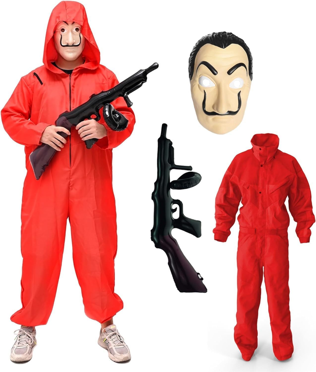 Kostümheld® Kostüm Kostüm Set - Haus des Geldes 3 in 1 Halloween Kostüm Herren Maske