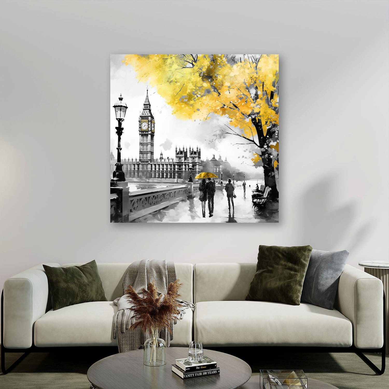 Artedinoi Leinwandbild London, Big Ben schwarz weiß Leinwandbild Wandbild Kunst XXL Deko, London mit Big Ben, Schwarz-Weiß