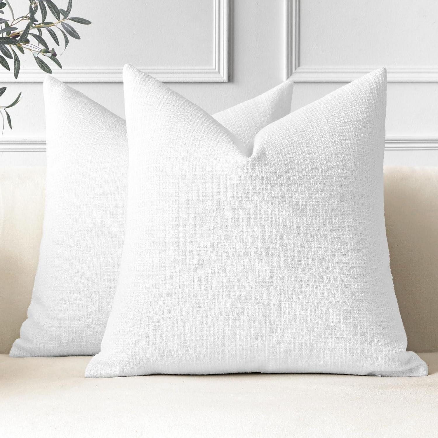 LuxusKollektion Kissenbezüge Kissenbezug Leinen 2er Set 40x40cm Weiß, (2 Stück)