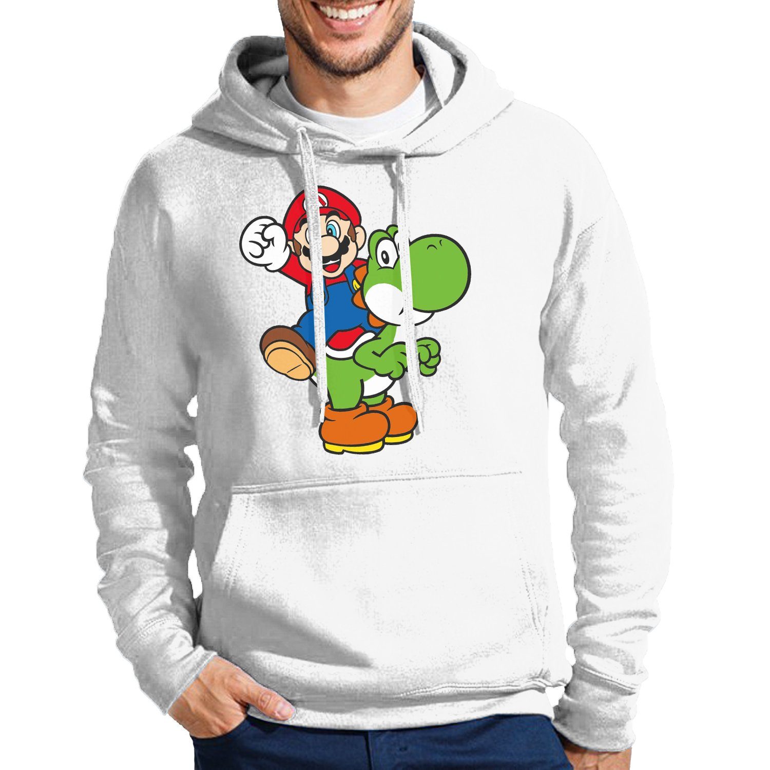 Brownie Konsole mit Retro Hoodie Luigi & Mario Blondie Yoshi Super Nintendo & Kaputze Weiss Herren