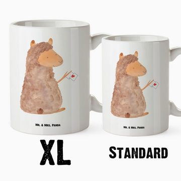 Mr. & Mrs. Panda Tasse Alpaka Fahne - Weiß - Geschenk, XL Tasse, XL Becher, Alpakas, Liebe, XL Tasse Keramik, Großes Füllvolumen