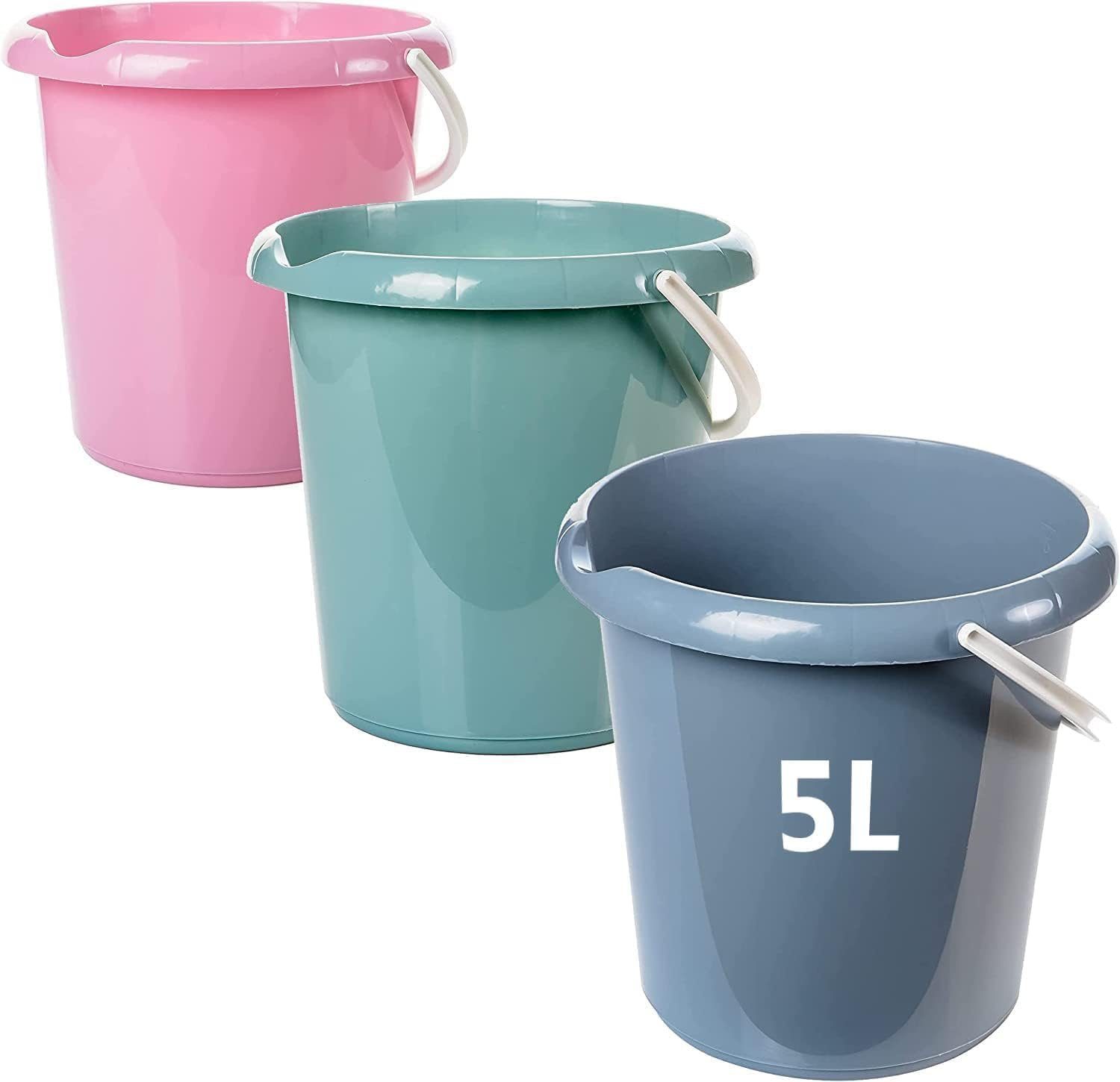 2friends Ведро для очистки 3 Stück, 5 Liter Ведра Ведро для очистки Haushaltseimer, (Dunkelgrau, Rosa und Retrogrün), Stabiler Kunststoff, mit Ausguss und Kunststoffgriff