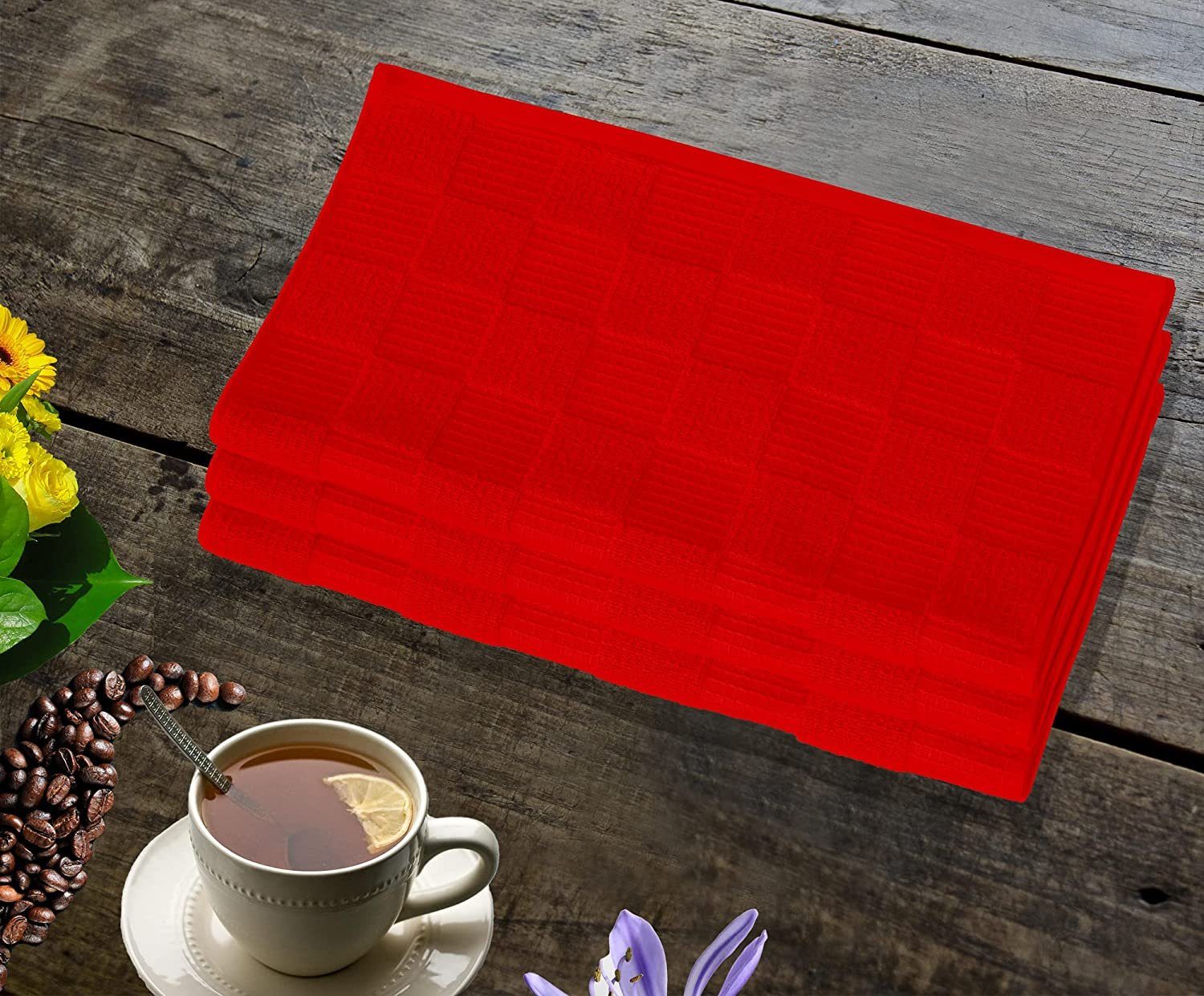 rot Damen Handtücher Frottee 3-tlg), (Set, Waffelpikee cm 50x50 - Lissabon, Lashuma Geschirrtuch Geschirr