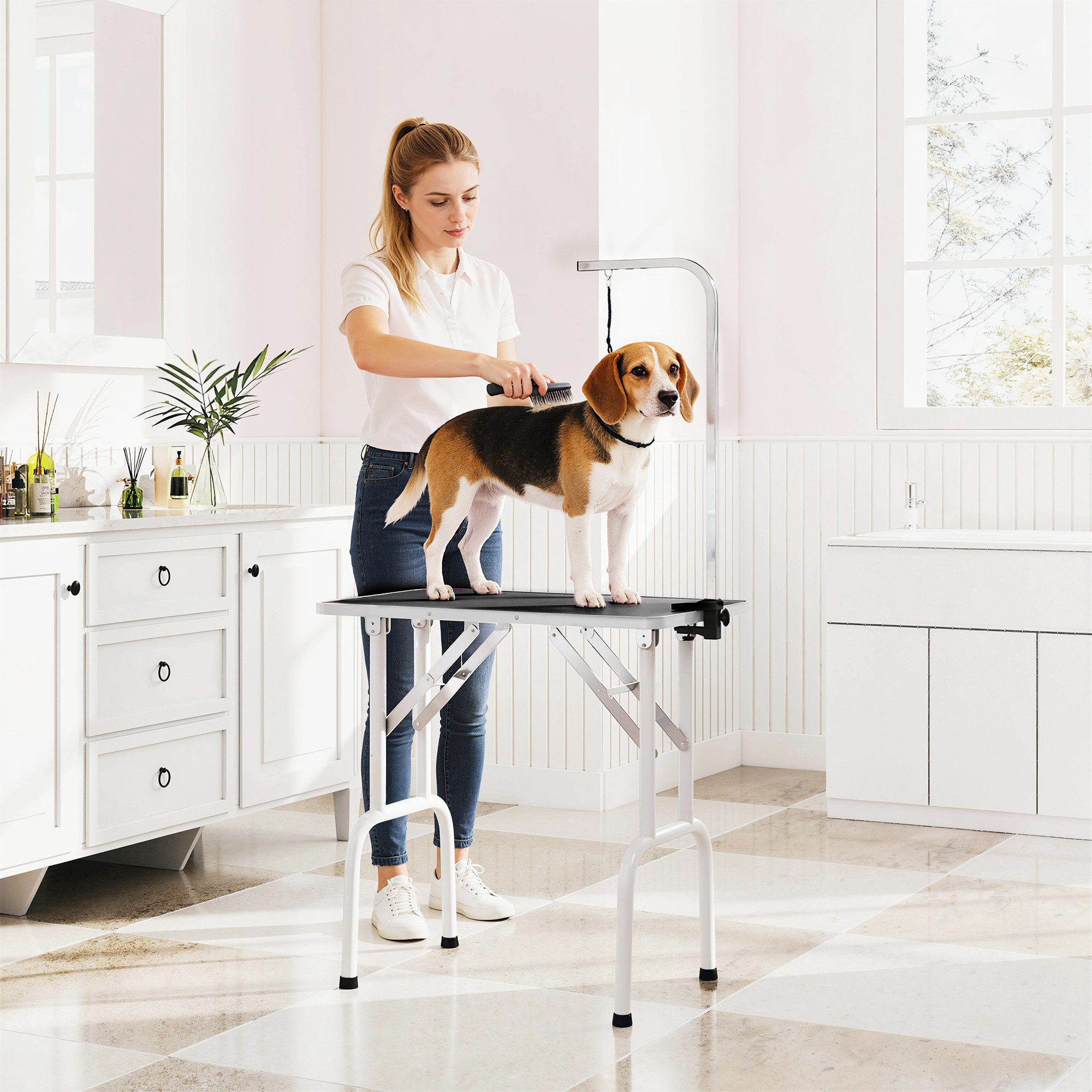 PawHut Fellpflege Hundepflegetisch klappbar höhenverstellbar Galgen rutschfest, (Trimmtisch für Hunde, 1-St., Hundepflegetisch), 81 x 48,5 x 80 cm, Schwarz