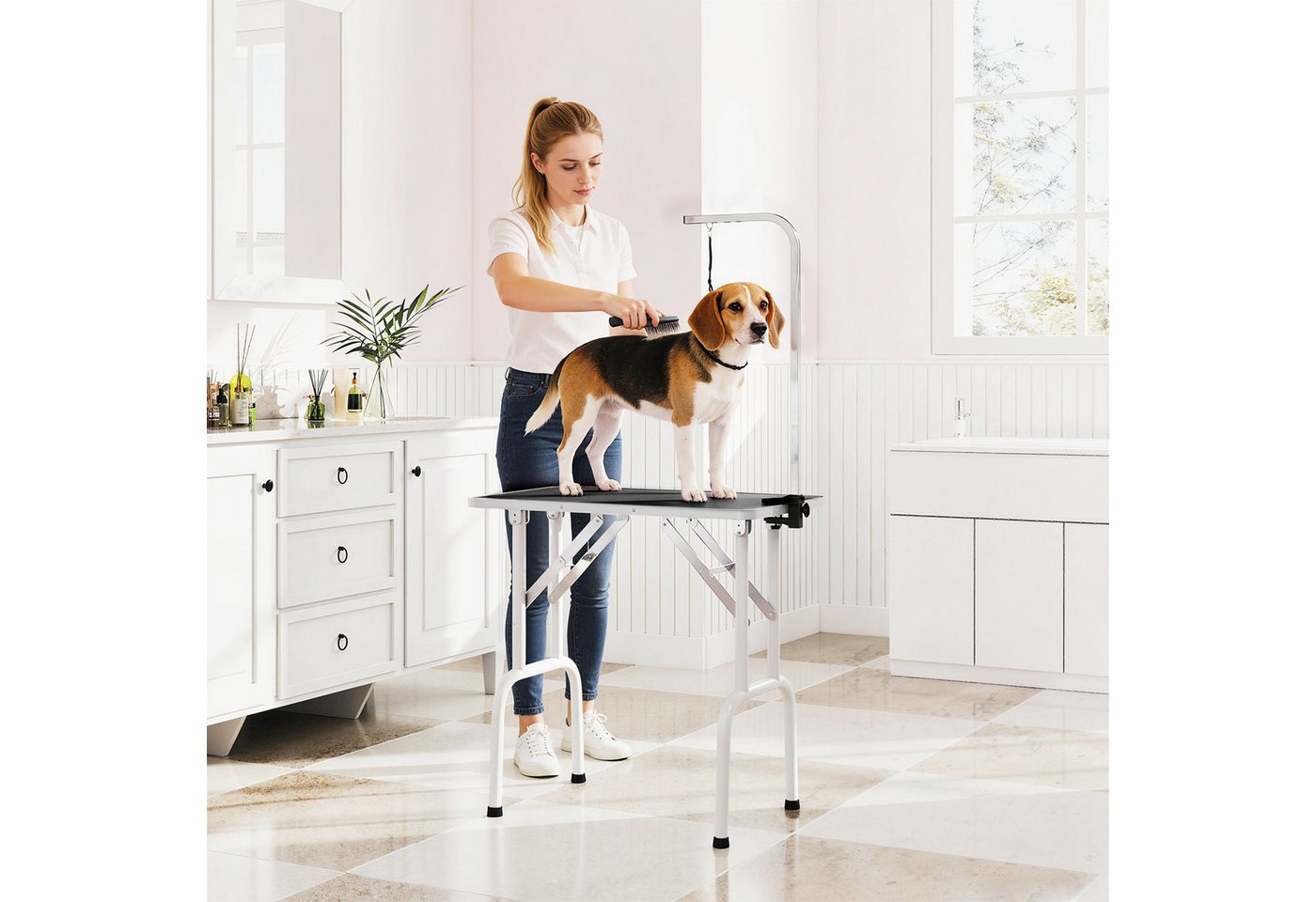 PawHut Fellpflege Hundepflegetisch klappbar höhenverstellbar Galgen rutschfest, (Trimmtisch für Hunde, 1-St., Hundepflegetisch), 81 x 48,5 x 80 cm, Schwarz