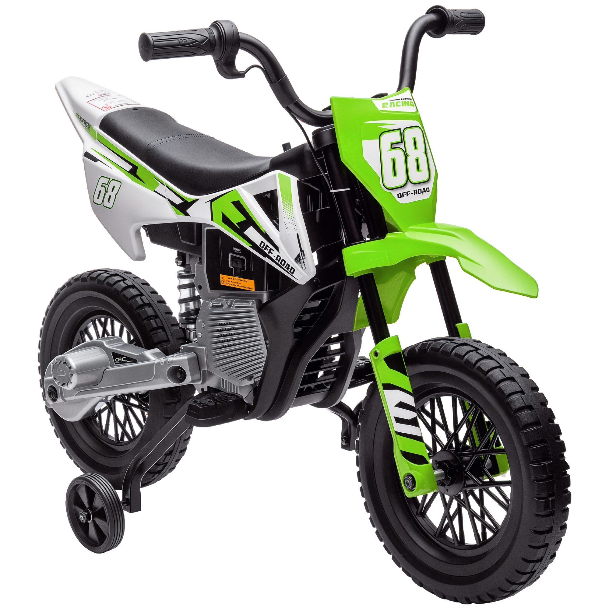 AIYAPLAY Elektro-Kindermotorrad 12V, mit Musik, abnehmbar Trainingsrädern, 2,4-5 km/h, Belastbarkeit 30 kg, (1-tlg), für 3-6 Jahre Kinder, max. 30 kg, Grün