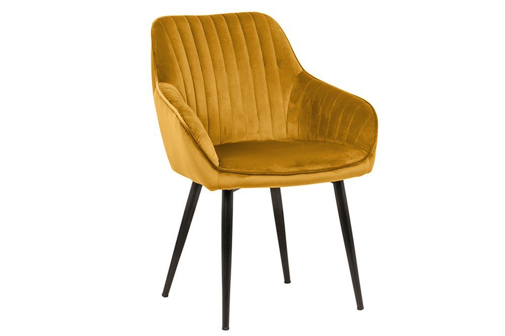 riess-ambiente Polsterstuhl TURIN senfgelb / schwarz (Einzelartikel, 1 St), Esszimmer · Samt · Metall · mit Armlehne · Retro Design