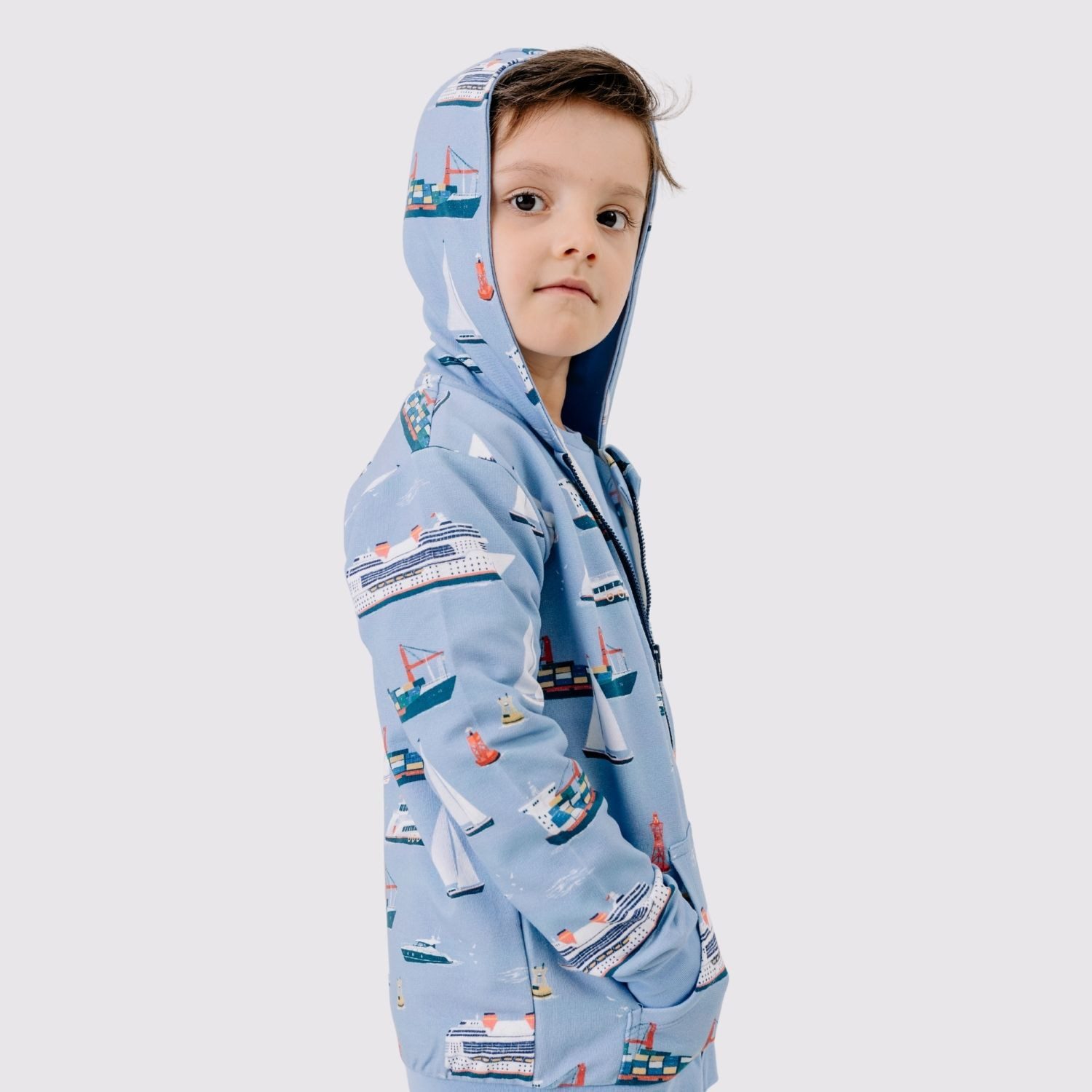 Walkiddy Sweatjacke Walkiddy Schiff & Meer Kinder Bio Baumwolle GOTS Blau - Bio Baumwolle,GOTS, Kinderbekleidung,nachhaltige Klamotten,Shorts