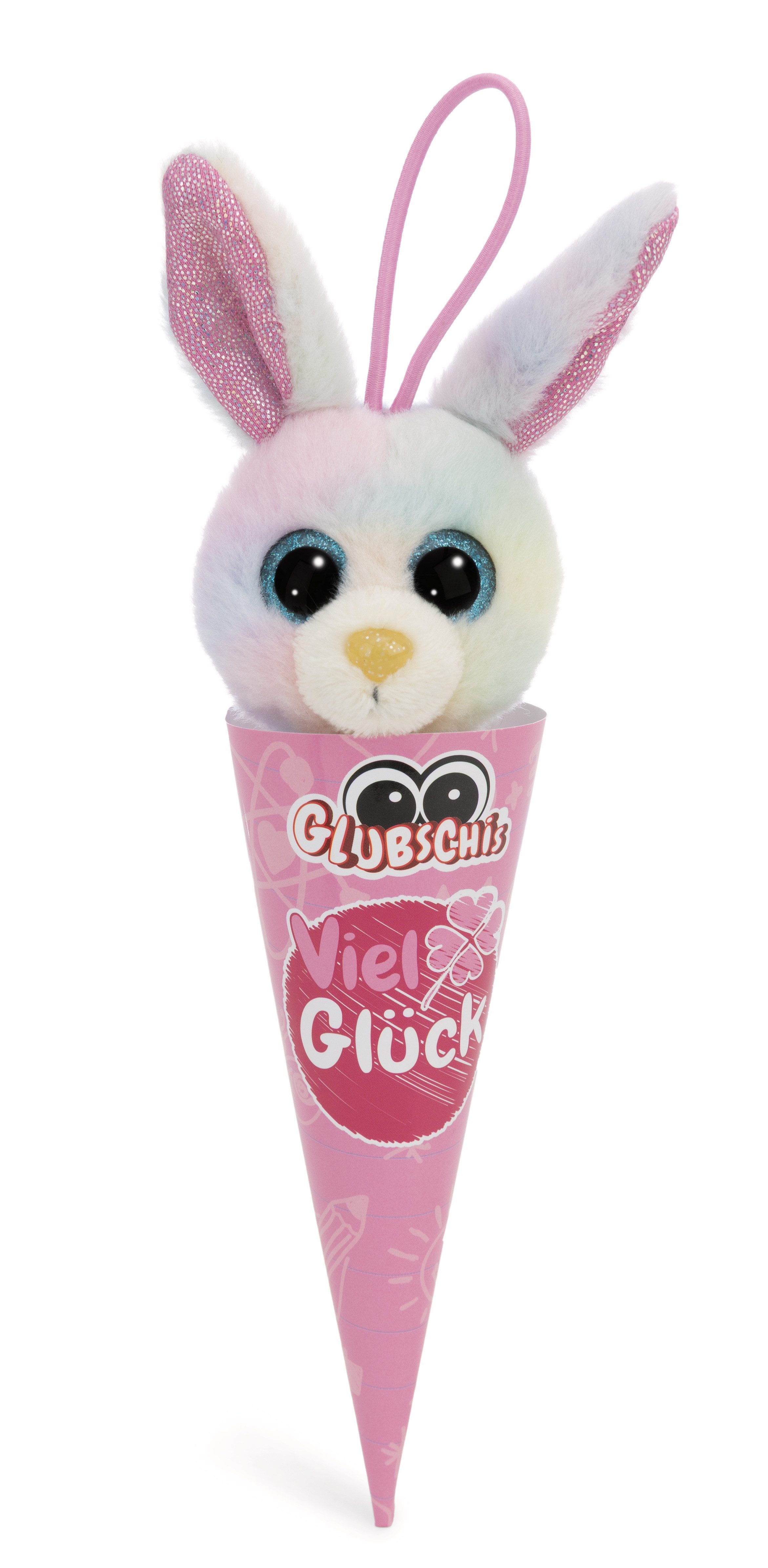 Nici Schultüte Glubschis Kuscheltier Anhänger 9 cm Hase Rainbow Schlüsselanhänger, als Back to School Geschenk, mit großen Glitzeraugen
