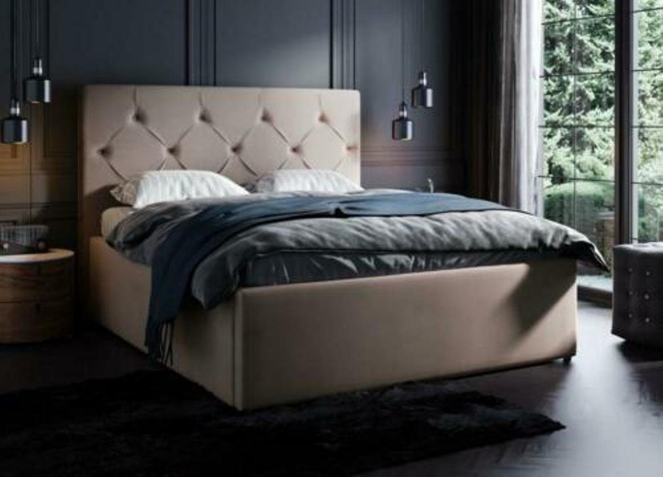 Bett Betten Schlafzimmer 180x200cm Doppel JVmoebel Lederbett, Design Samt Luxus Textil