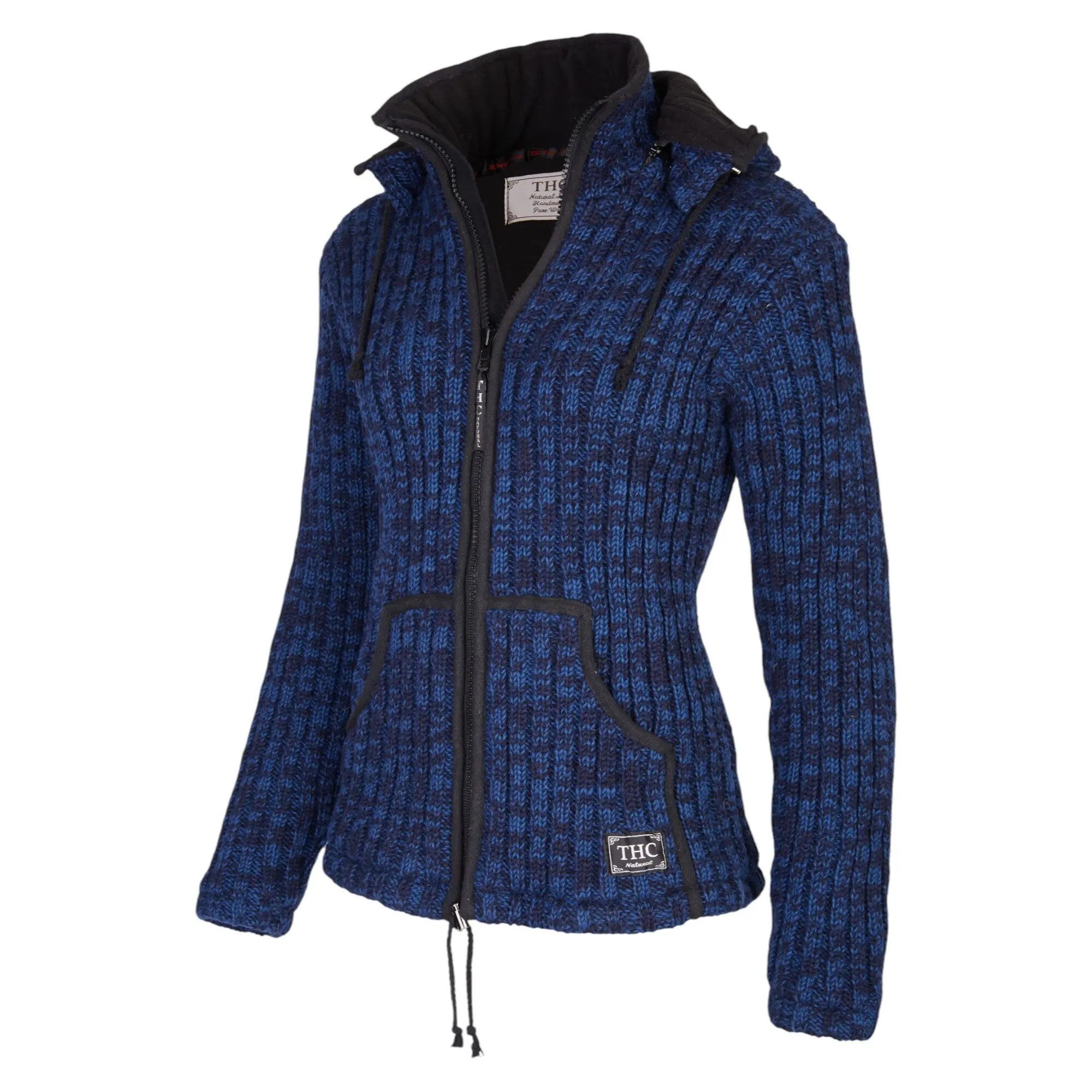 THC Natural Line Strickjacke THC Schafwollstrickjacke blau 716 (1 Stpck, 1-tlg., 1 Stück) Strickjacke mit abnehmbarer Kapuze