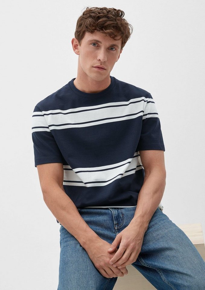 s.Oliver Kurzarmshirt T-Shirt mit Streifenmuster, elastisch, in  hochwertiger Qualität, aus Baumwolle