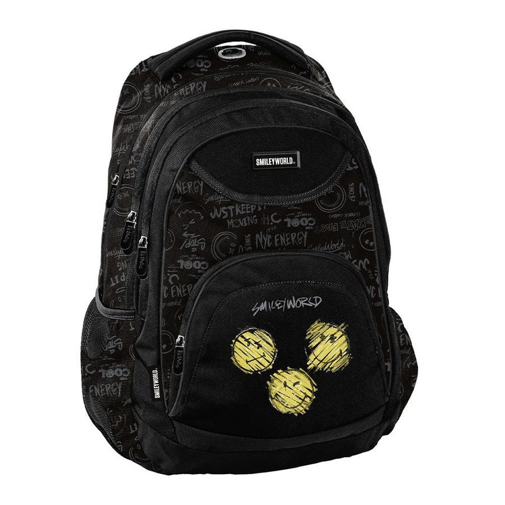 PASO Schulrucksack, Smiley – Schulrucksack Jugendliche – Schwarz, Weiß