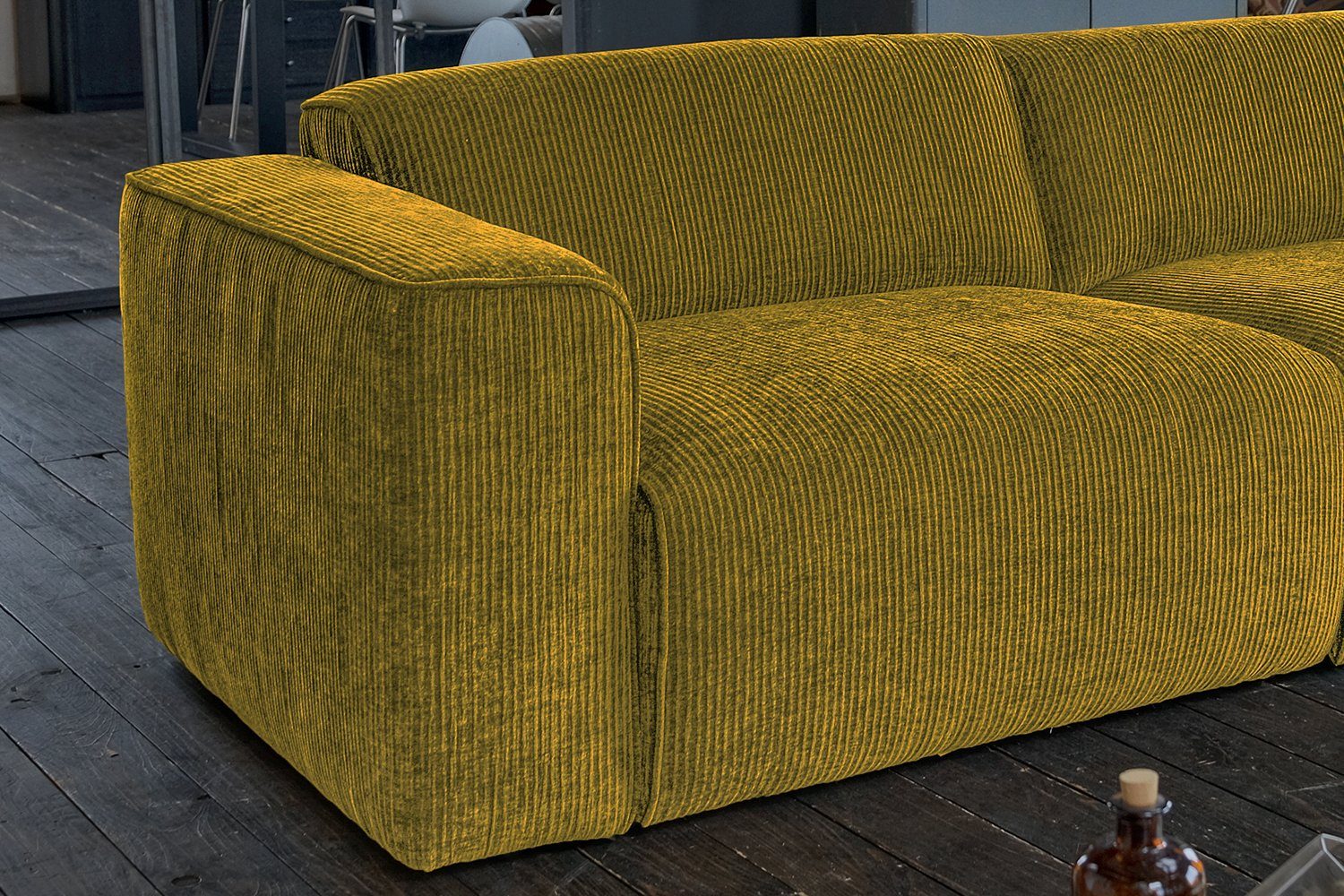 KAWOLA 3-Sitzer ohne od. Stoff Hocker, NELE, Cord, mit Farben Sofa, od. versch