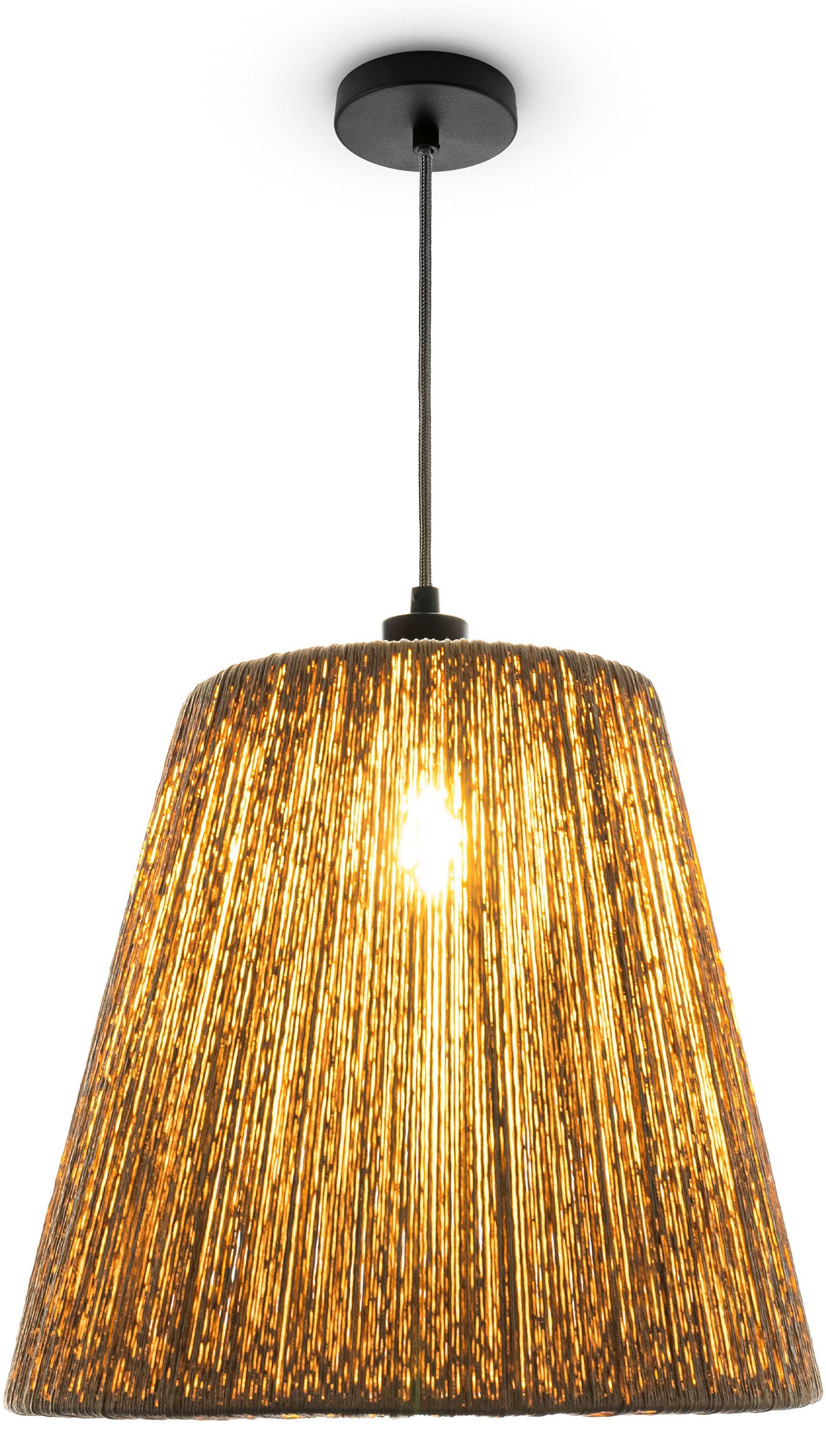 Paco Home Pendelleuchte VORGU, ohne Leuchtmittel, E27 Pendelleuchte Papier Boho Rattan Optik Natur Deckenlampe Vintage