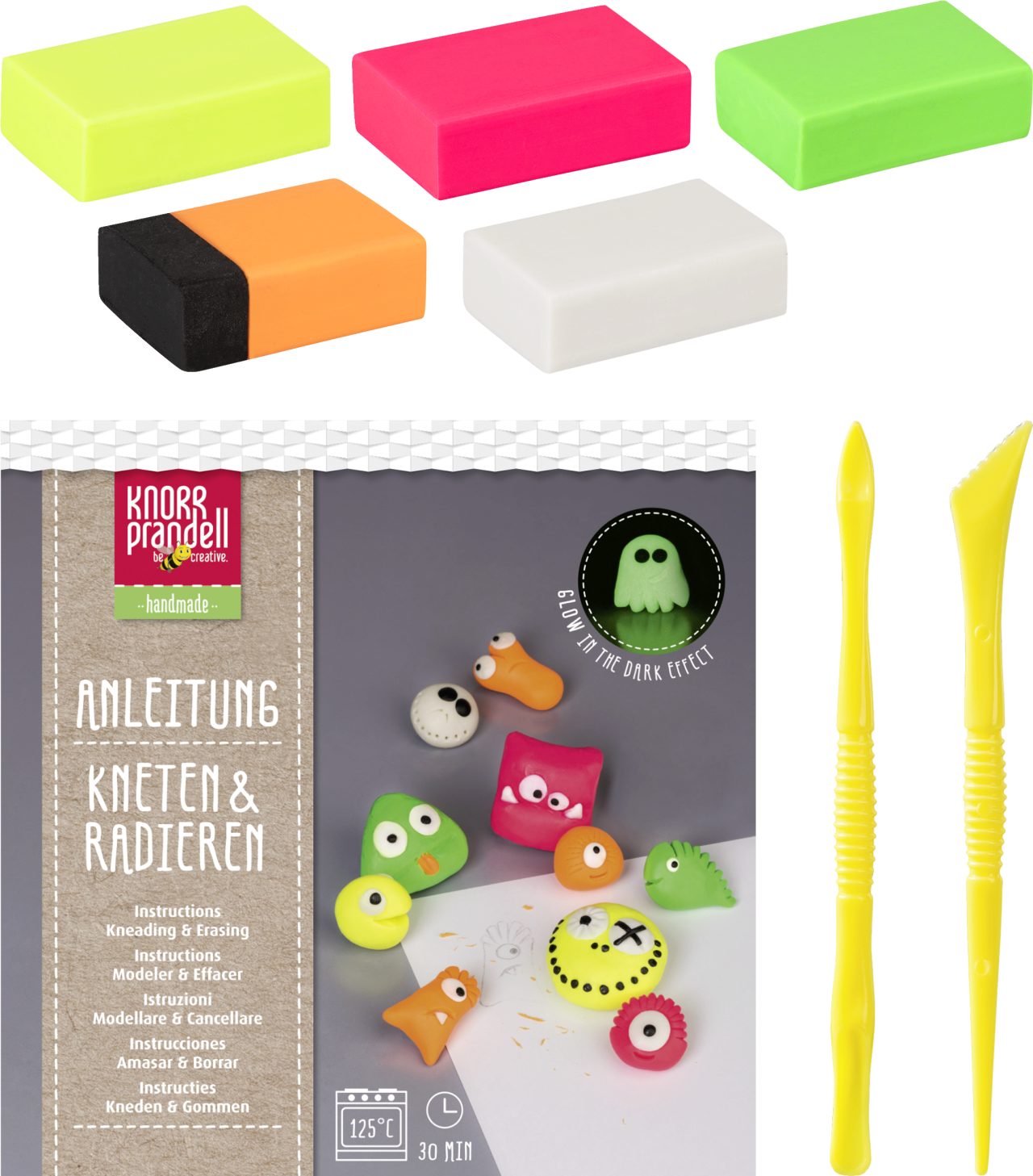 Knorr Prandell Spiel Bastelset Kneten & Radieren Crazy Neo - Kreatives Spielvergnügen für K