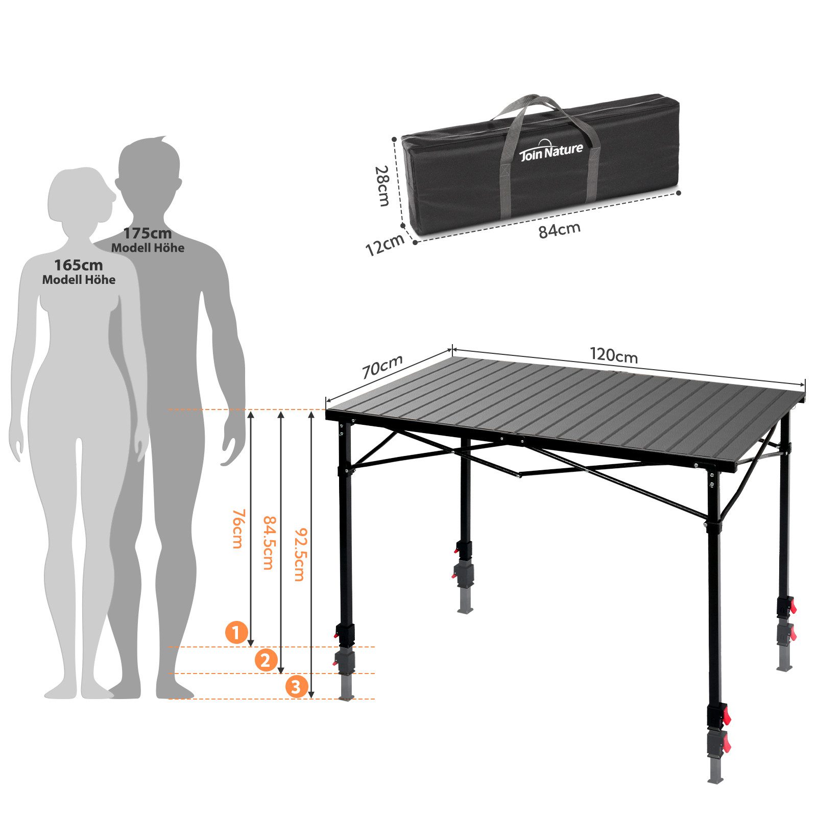 HOMECALL Klapptisch Campingtisch Klappbar Balkontisch Gartentisch Tragbar Outdoor Tisch (Aluminum Roll Up Tabletop, Höhenverstellbares Bein(76/84,5/92,5 cm), bis 100kg), Robust, stabil, für 4-6 Personen