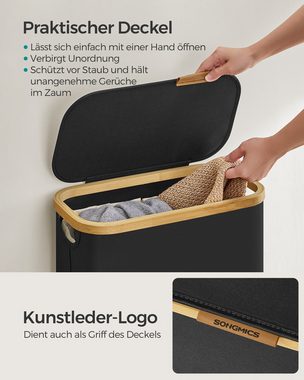 SONGMICS Wäschekorb, mit Deckel, 65 L, herausnehmbarer Wäschesack, Griffe aus Bambus