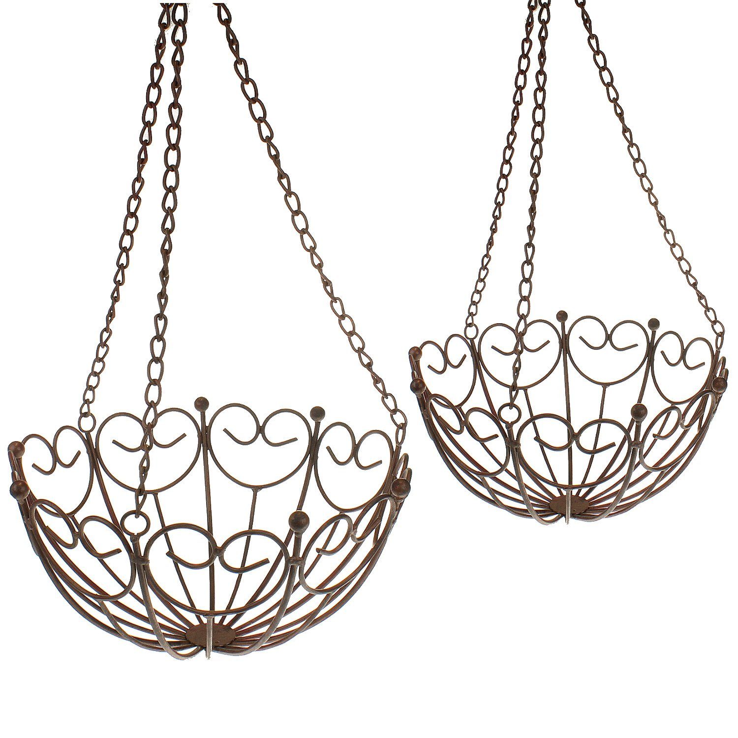 Macosa Home Hängekorb 2er Set Dunkelrost Metall-Korb Landhausstil Ablagekörbe (2 St), Küchenampel hängend Blumenampel Küche Obstampel Deko-Korb Vintage