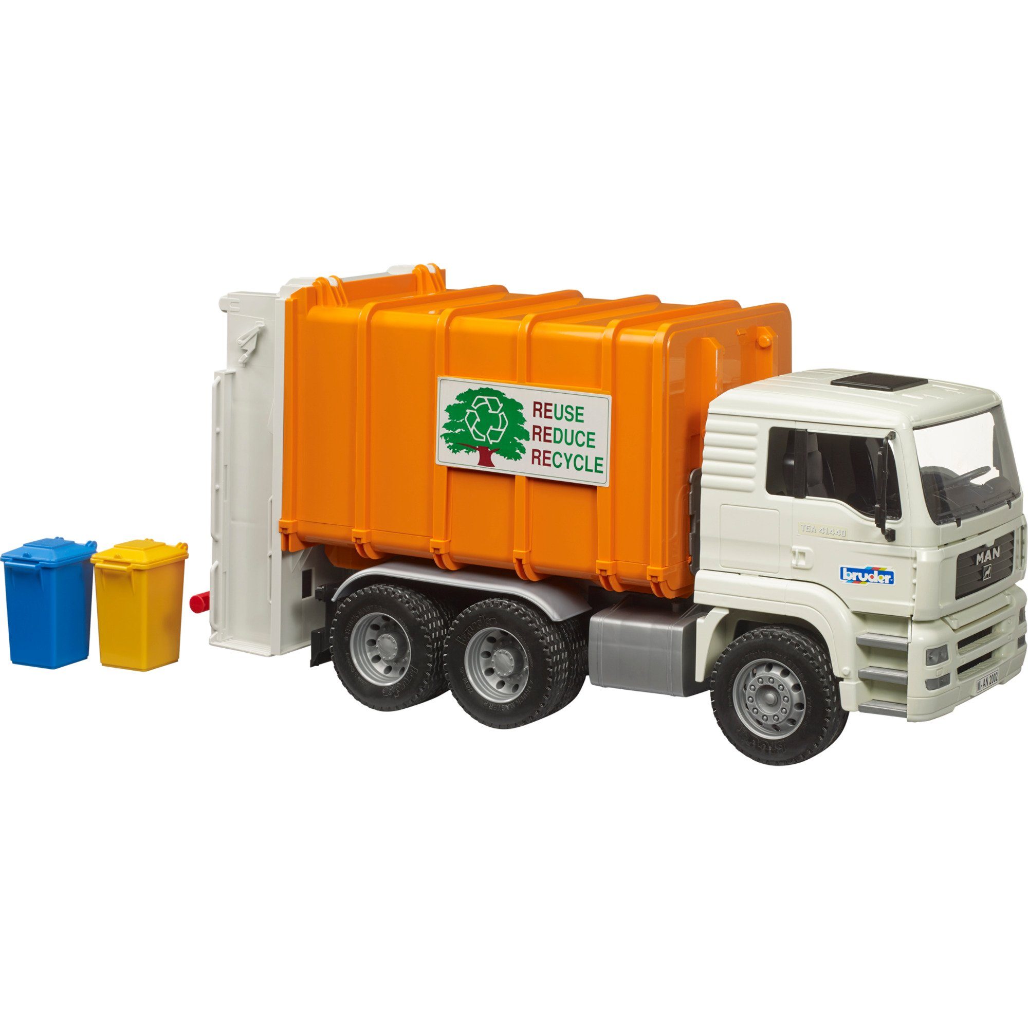 Bruder® Spielzeug-Müllwagen 02772 MAN TGA, (Set, 3-tlg., mit 2