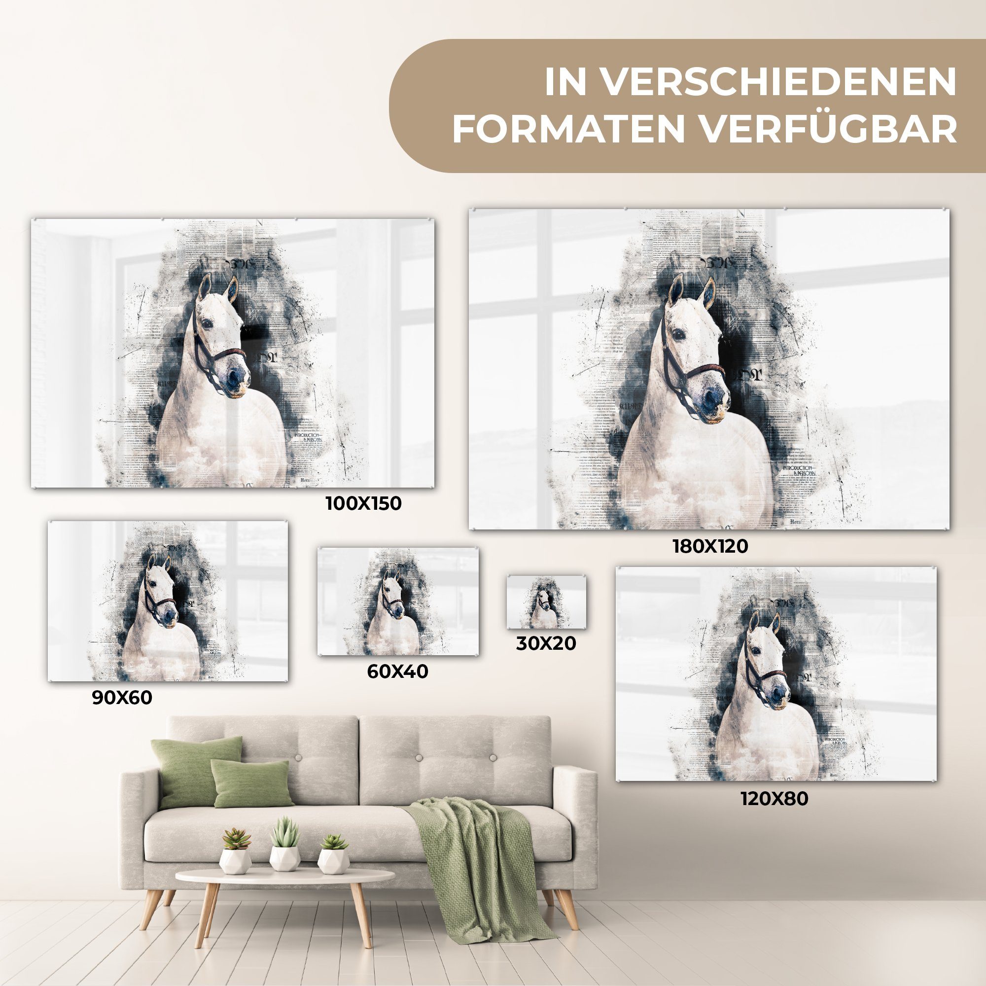 Pferd Glas Wanddekoration - Glasbilder - Kinder Zeitung Bilder Halfter - St), Wandbild - Mädchen Acrylglasbild Foto - Mädchen, - - Glas auf MuchoWow (1 - auf