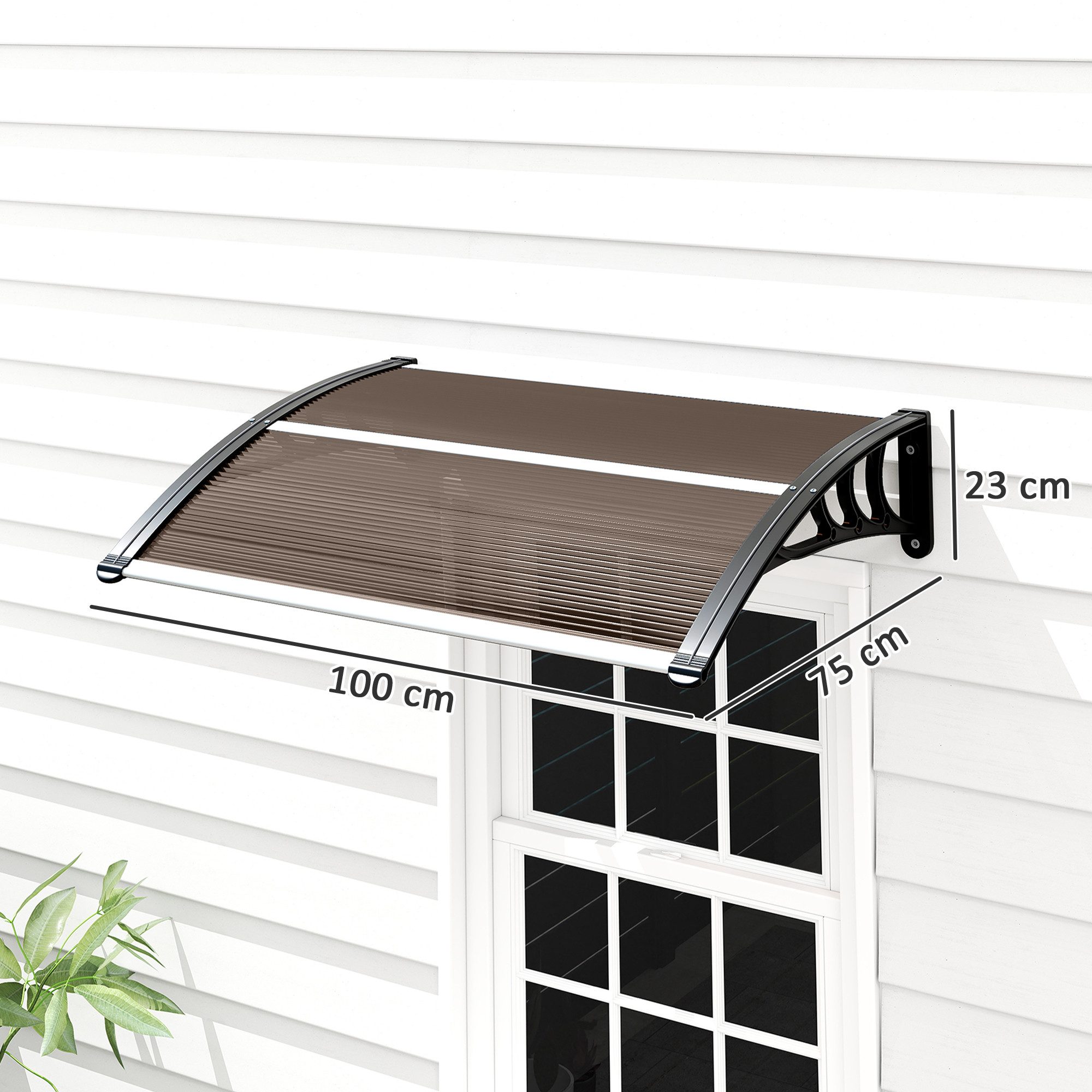 Outsunny Pultvordach Vordach Haustürvordach 75 x 100 cm (Überdachung, 1 St., Polycarbonat), Braun