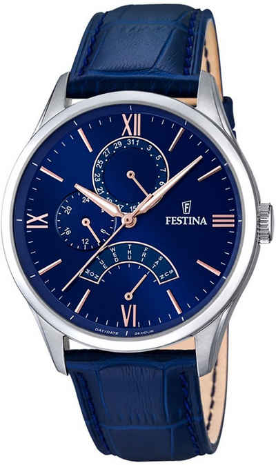 Festina Multifunktionsuhr Festina Herren Uhr F16823/3 Lederband, (Armbanduhr), Herren Armbanduhr rund, Lederarmband blau