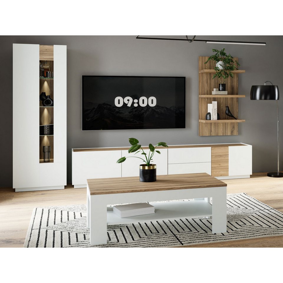 expendio wohnzimmer-set levin 31, (spar-set, 4-st), secret grey / valencia  oak nb. 241x195x41 cm