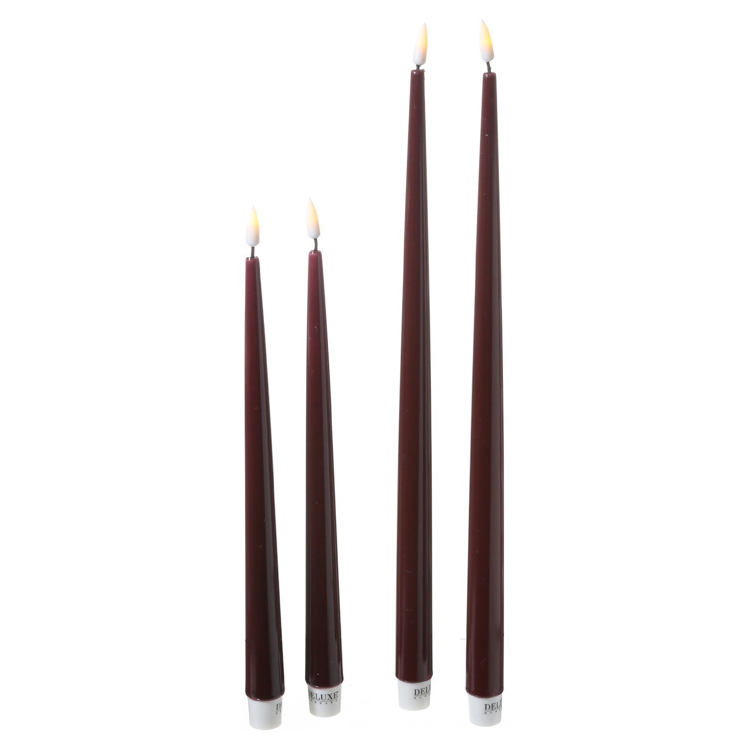 Deluxe Homeart LED-Kerze LED Stabkerzen ELLA Deluxe Tafelkerze flackernd H: 28cm weinrot 2St., LED Classic, warmweiß (2100K bis 3000K)