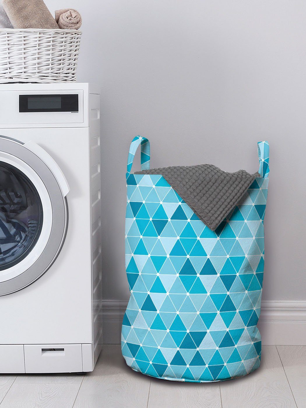 Mosaik Geometrische Triangles Wäschesäckchen Wäschekorb Blau mit Abakuhaus Waschsalons, für Griffen Kordelzugverschluss