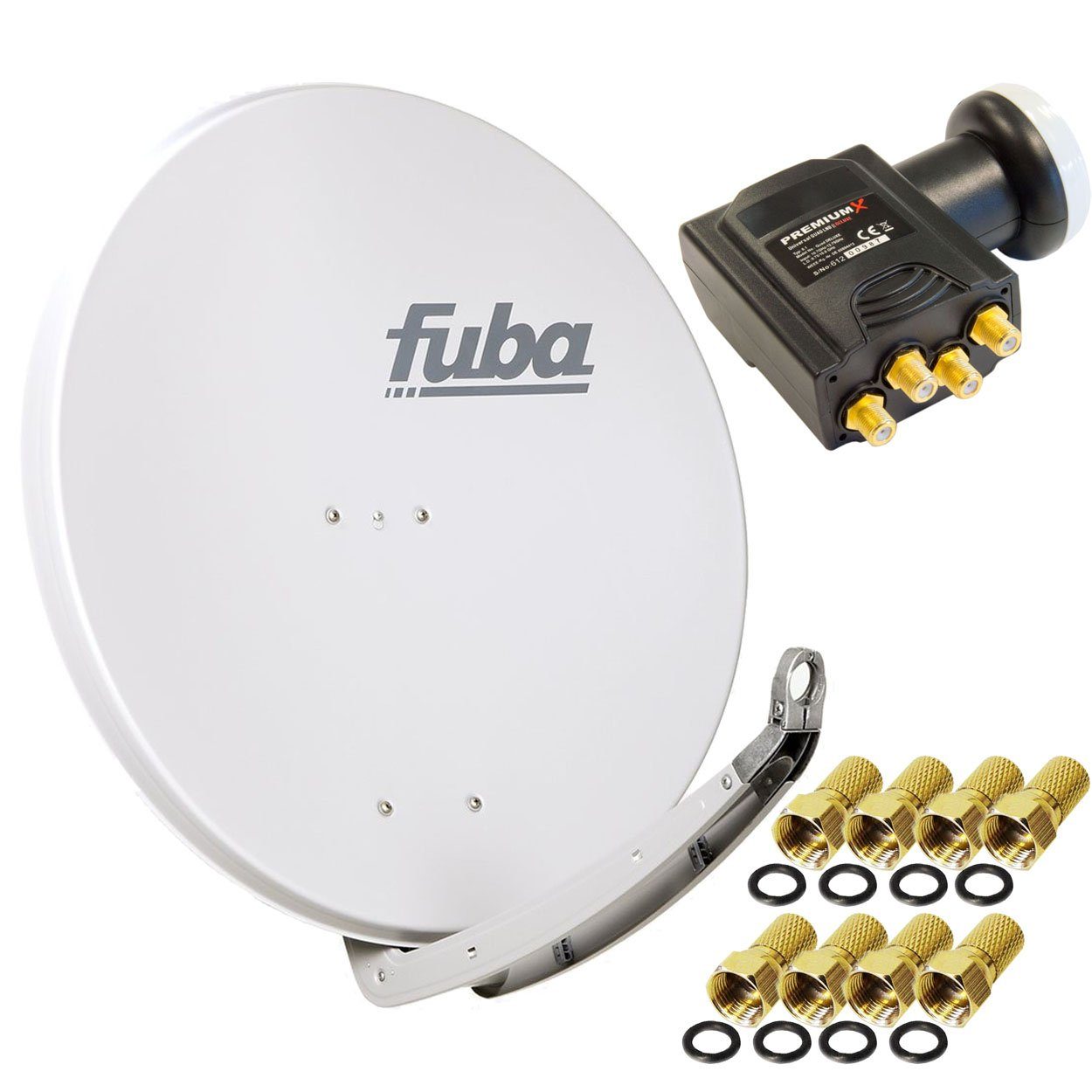 Fuba DAA 850 G Sat Schüssel Grau 85x85cm Deluxe LNB Quad 8x F-Stecker SAT-Antenne