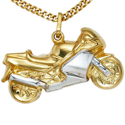 Schmuck Krone Kettenanhänger Anhänger Motorrad Bike 333 Gold Gelbgold rhodiniert bicolor Unisex, Gold 333