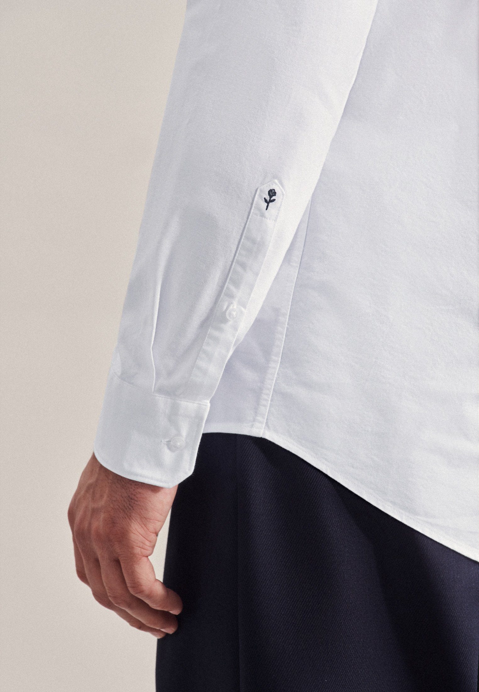 Button-Down-Kragen seidensticker Weiß Langarm Regular Regular Businesshemd Uni