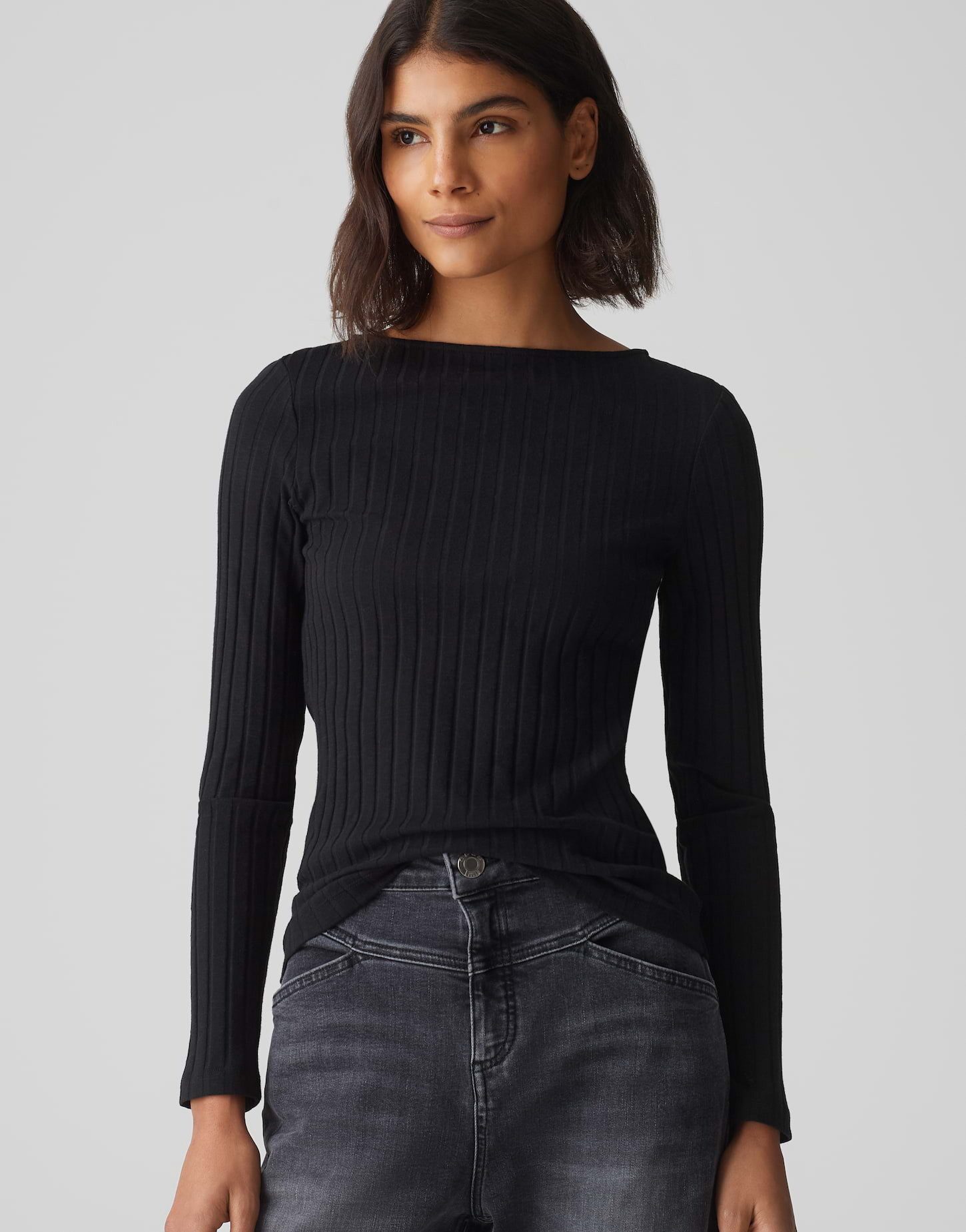 OPUS Langarmshirt Rippshirt SOVKE Slim aus günstig online kaufen