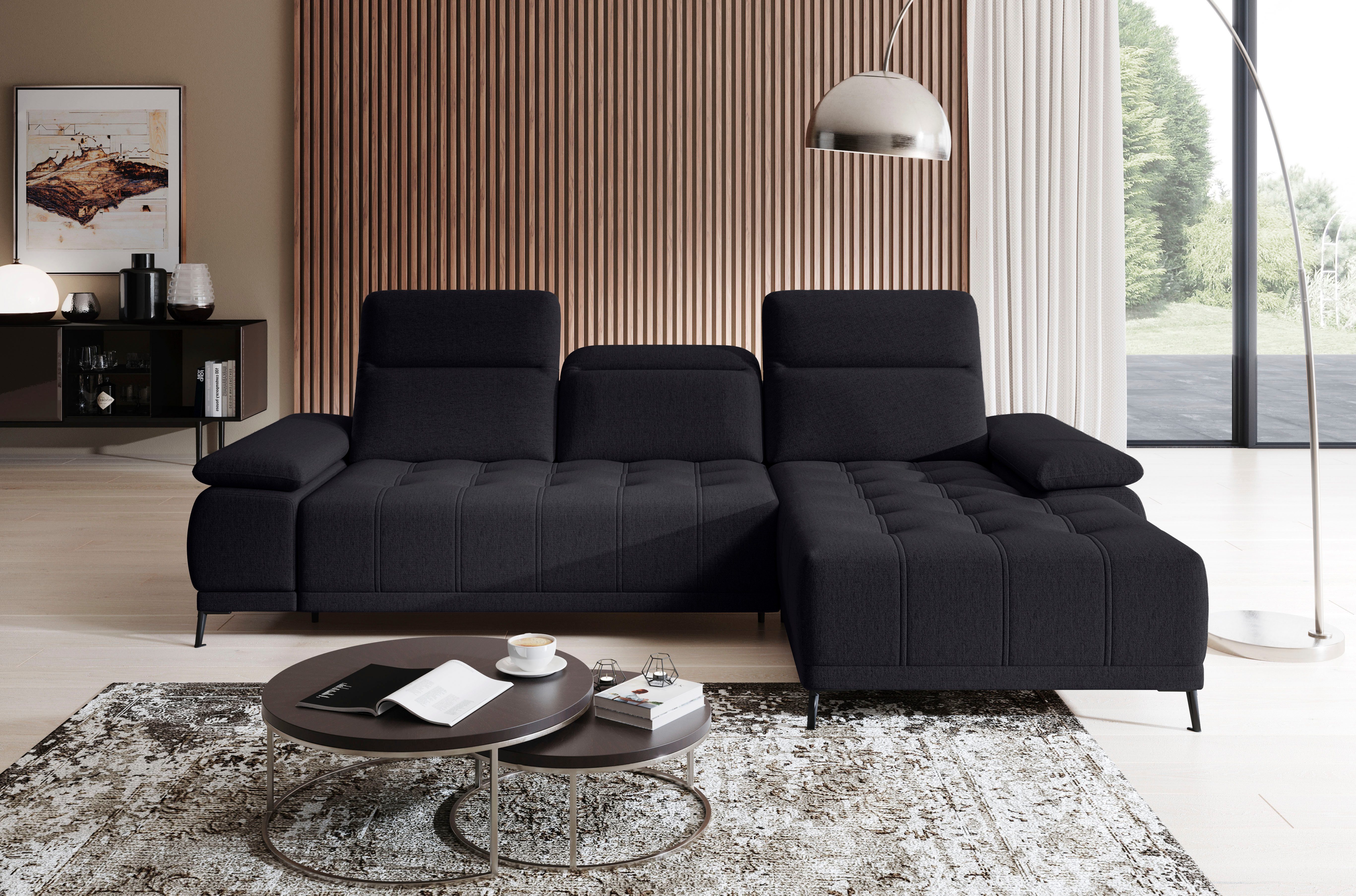 WERK2 Ecksofa Focus-S Breite 277cm, bequem, elek. Sitztiefenverst., verst. Kopfteile, Luxus-Microfaser weich, L-Form, XXL, elektrische Sitztiefenverstellung