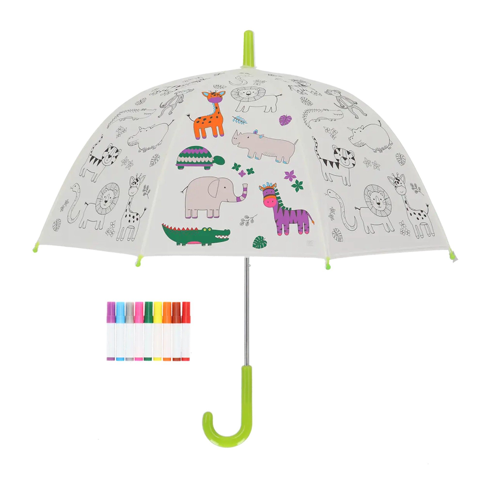 esschert design Stockregenschirm PIY Regenschirm Dschungel zum selbst bemalen mit Markern für Kinder