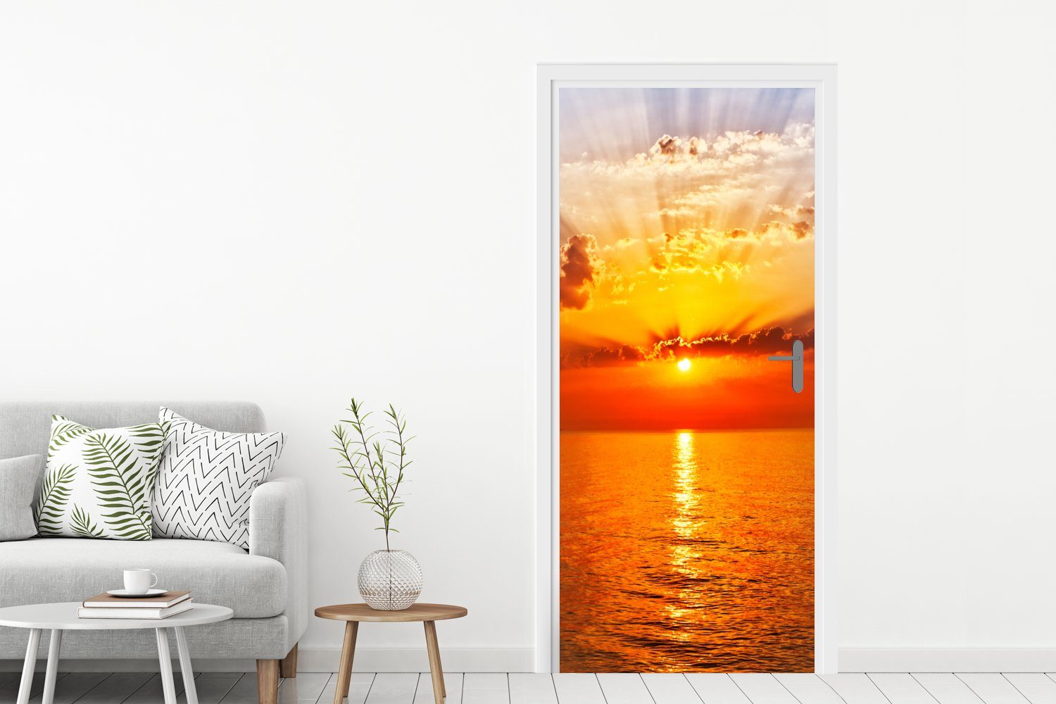 MuchoWow Türtapete Sonnenuntergang - Meer Fototapete St), Orange - bedruckt, (1 Himmel - Matt, 75x205 - cm Tür, Horizont Wasser, - für Türaufkleber