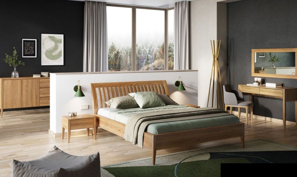 JVmoebel Schlafzimmer-Set, Bett Schlafzimmer Betten Massivholz 3tlg. Doppel 2x Nachttische Set Echtes Holz