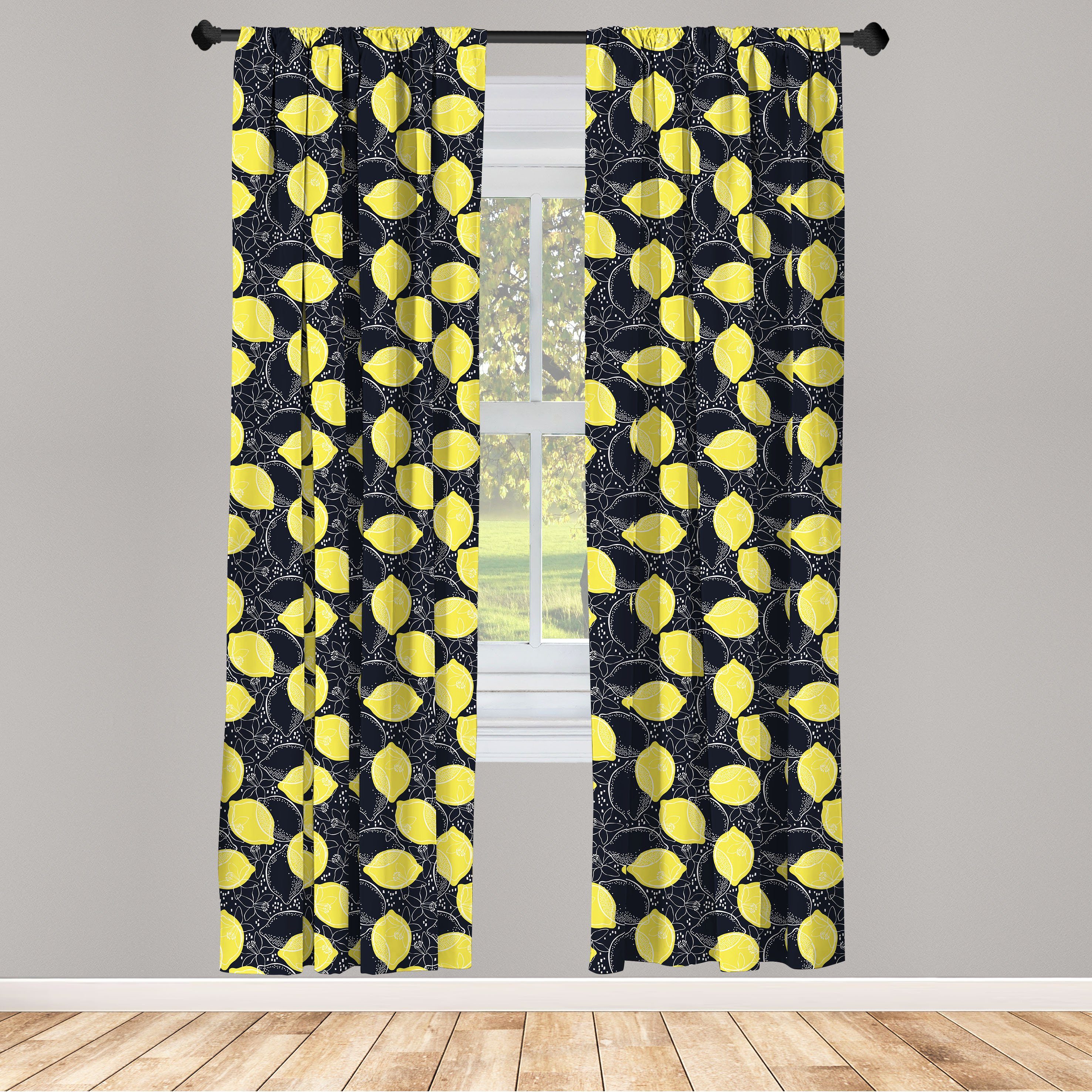 Vorhang Gardine Früchte Wohnzimmer Zeichnungen und Zitronen Schlafzimmer Abakuhaus, für Dekor, Microfaser, Blüten