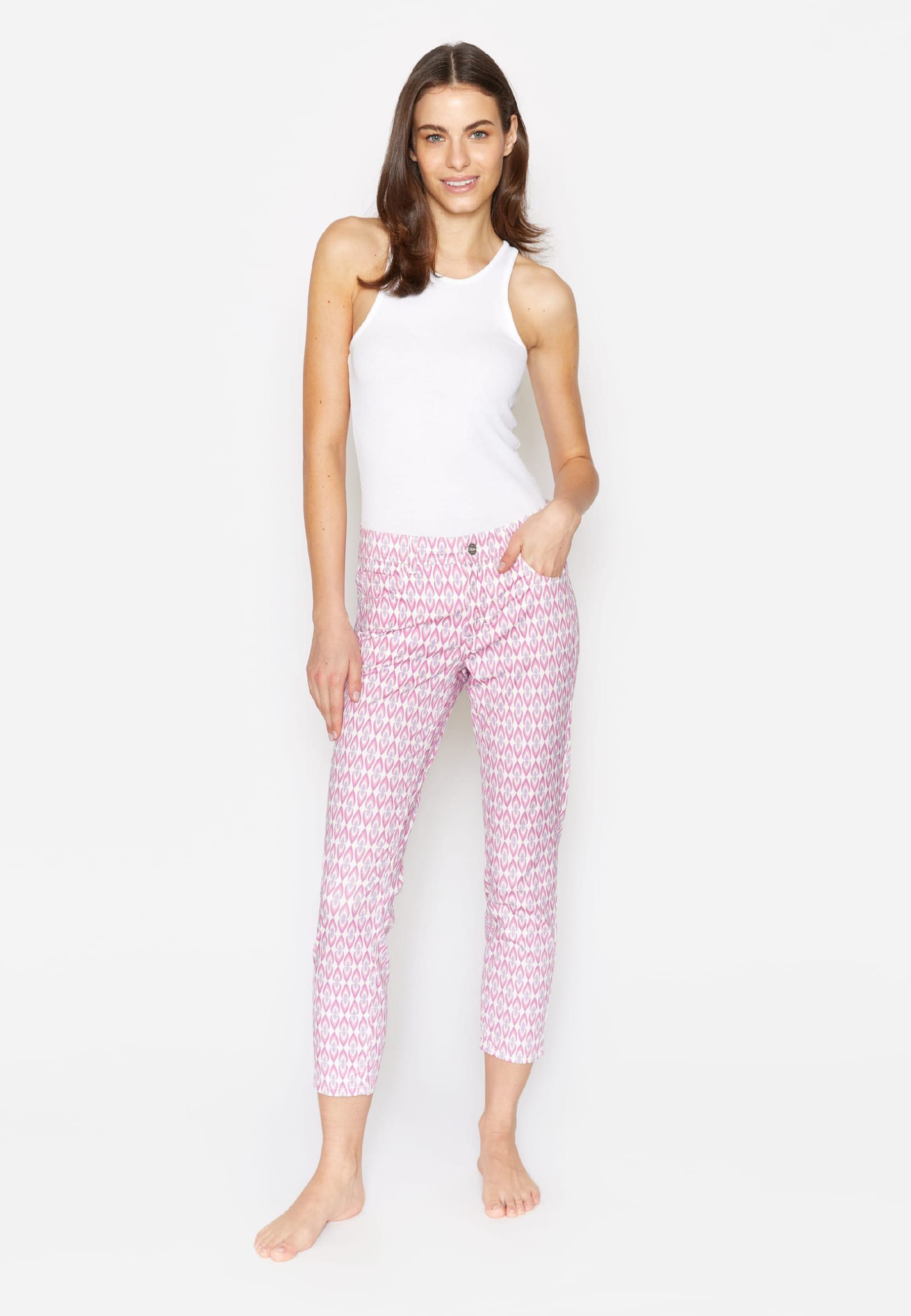 mit Ornella 7/8-Jeans ANGELS Retro Label-Applikationen mit Print pink Hose