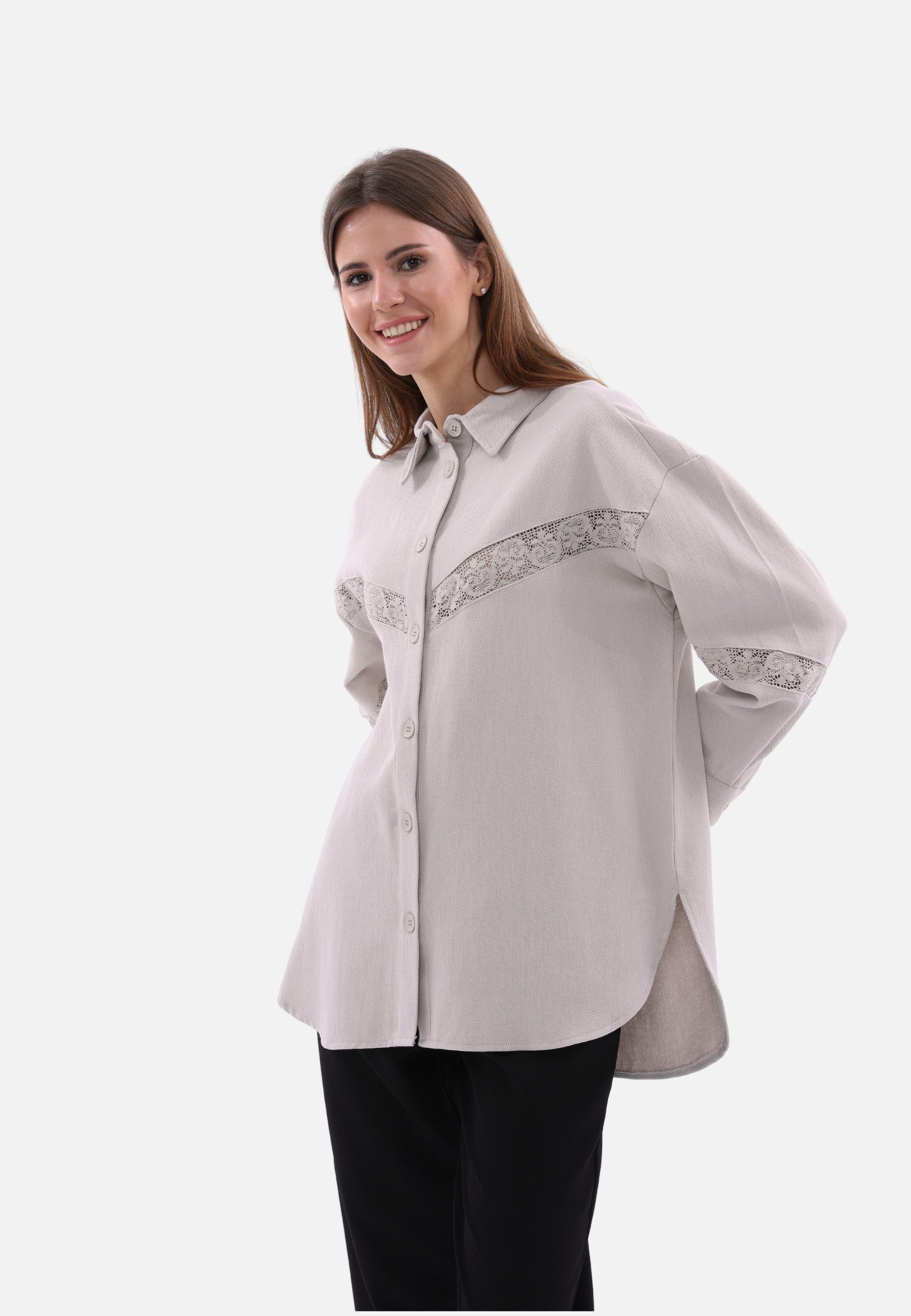 COFI Casuals Langarmbluse Damenhemd mit Spitze-Details günstig online kaufen