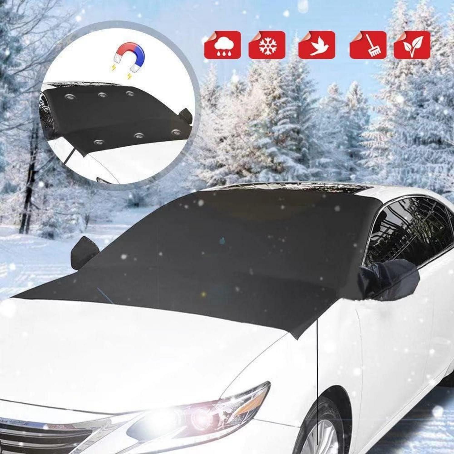 Frontscheibenabdeckung Auto – Magnetisch, Wasserdicht, 210x122 Cm, Mit Spiegelabdeckungen