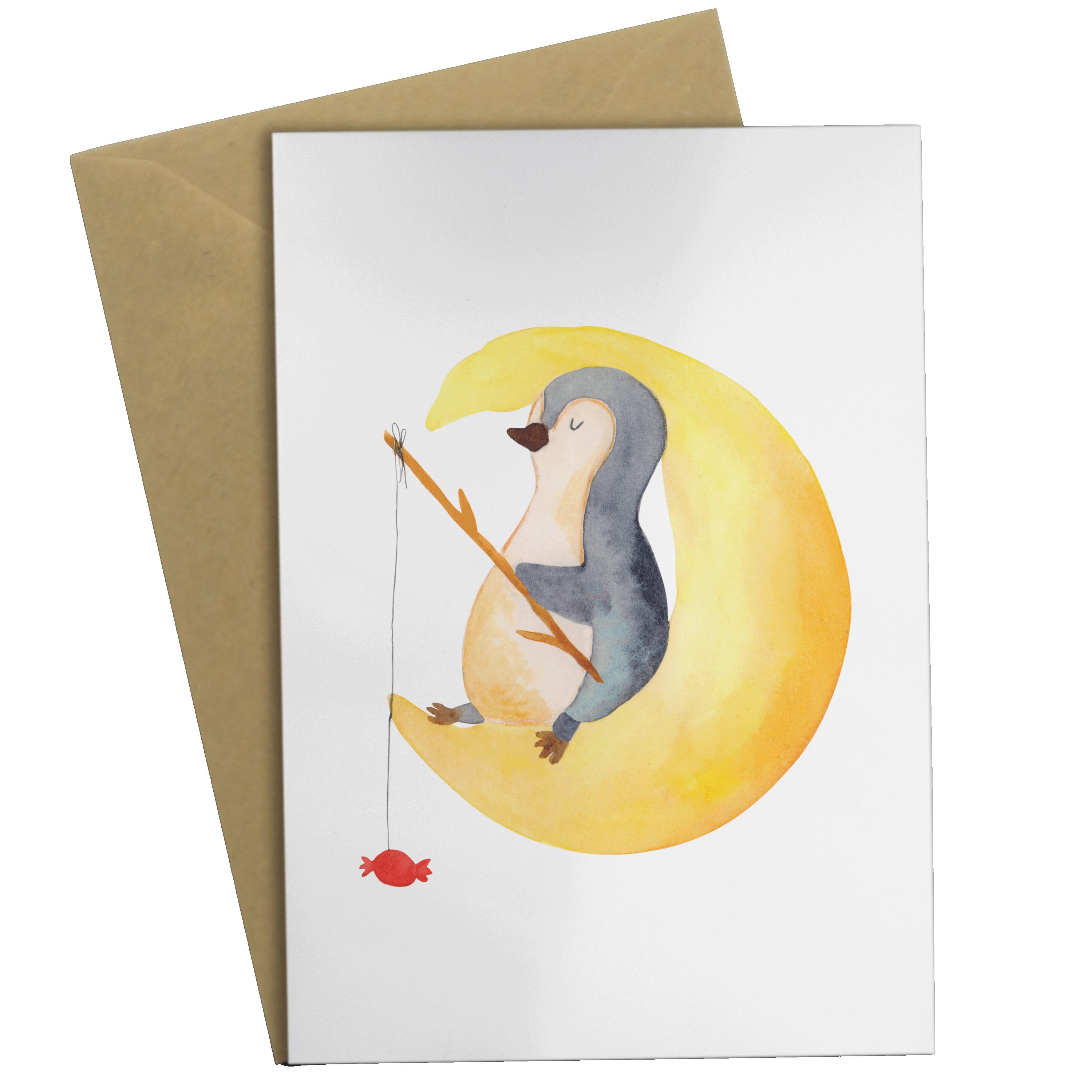 Mr. & Mrs. Panda Grußkarte Pinguin Mond - Weiß - Geschenk, müde, Karte, erschöpft, Einschlafen
